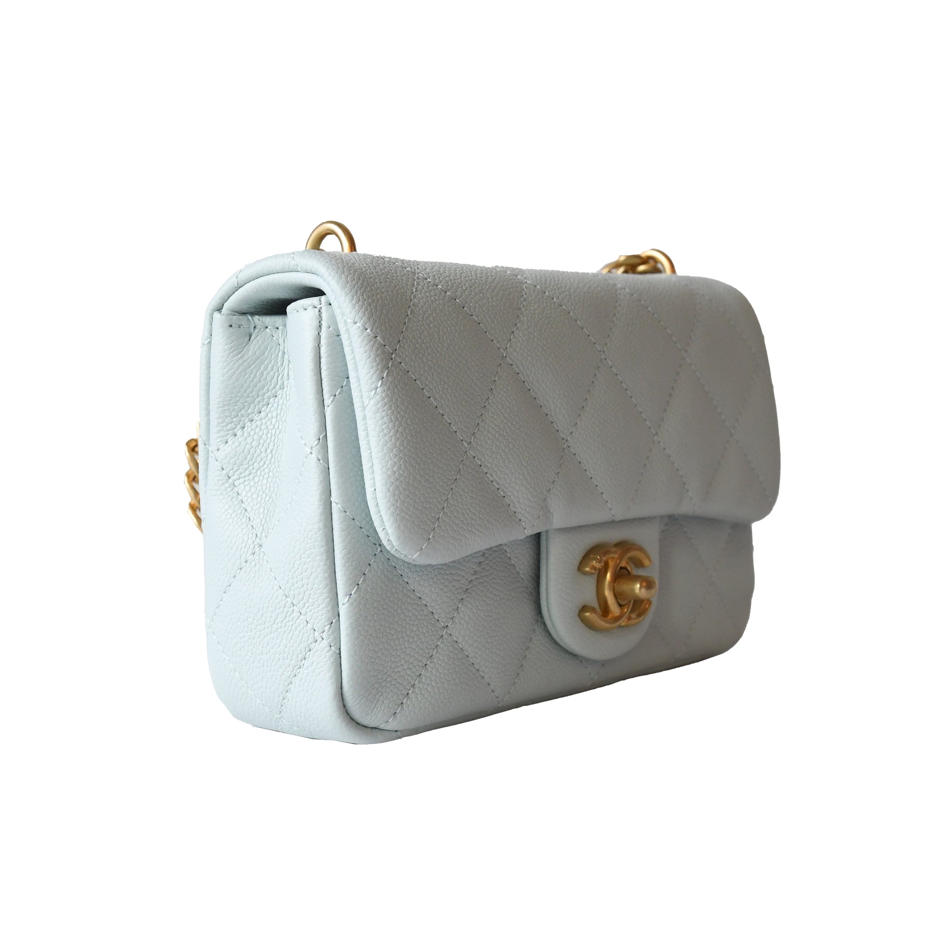 Chanel Caviar Quilted Mini 24P Sweetheart Flap Bag Gold Hardware Light Blue - NOBLEMARS