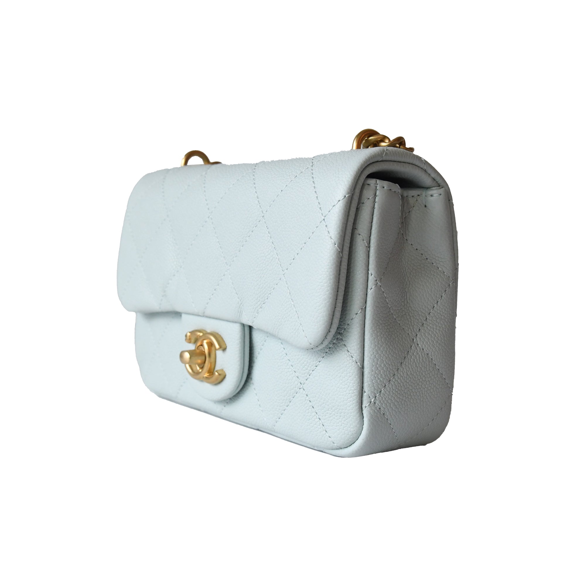 Chanel Caviar Quilted Mini 24P Sweetheart Flap Bag Gold Hardware Light Blue - NOBLEMARS