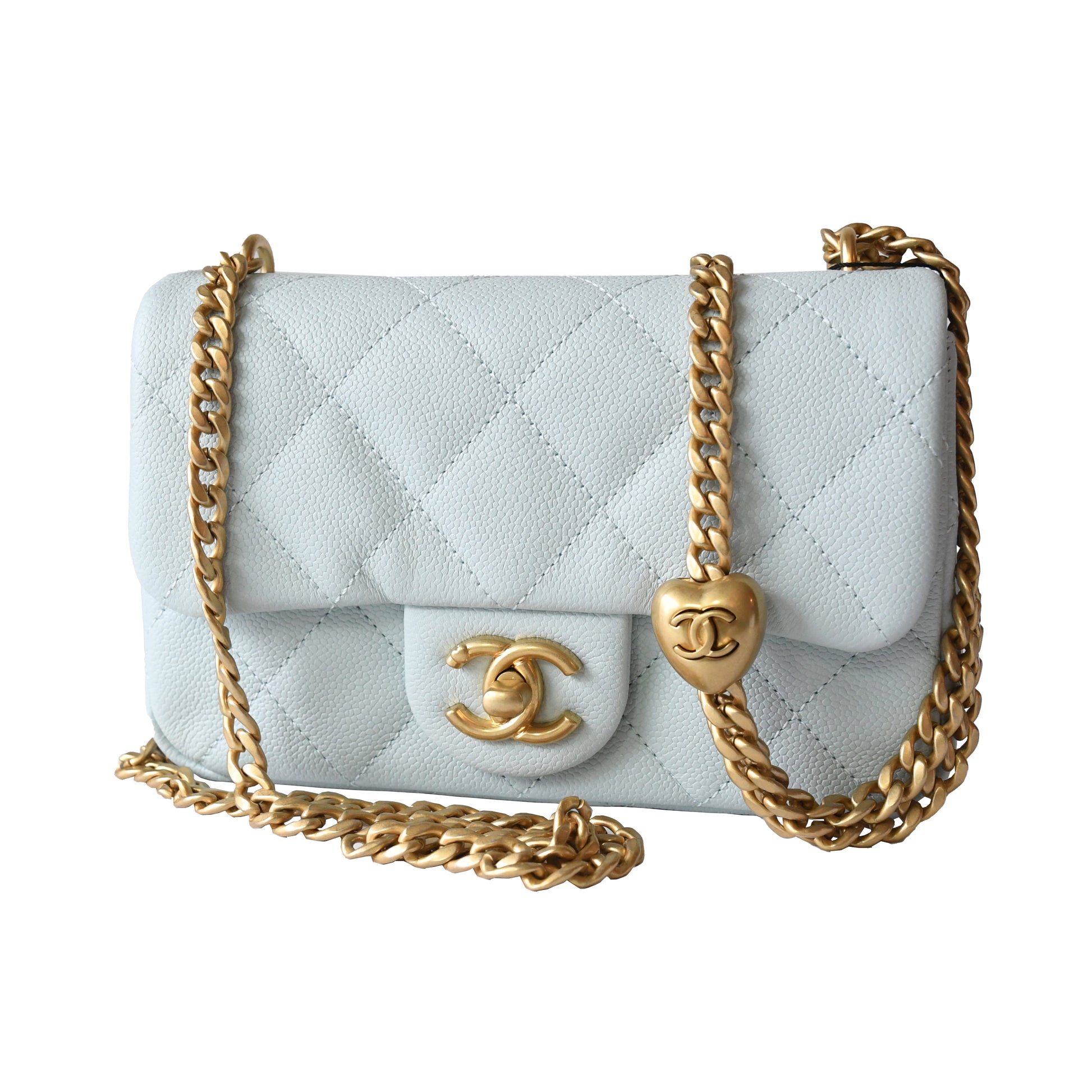 Chanel Caviar Quilted Mini 24P Sweetheart Flap Bag Gold Hardware Light Blue - NOBLEMARS