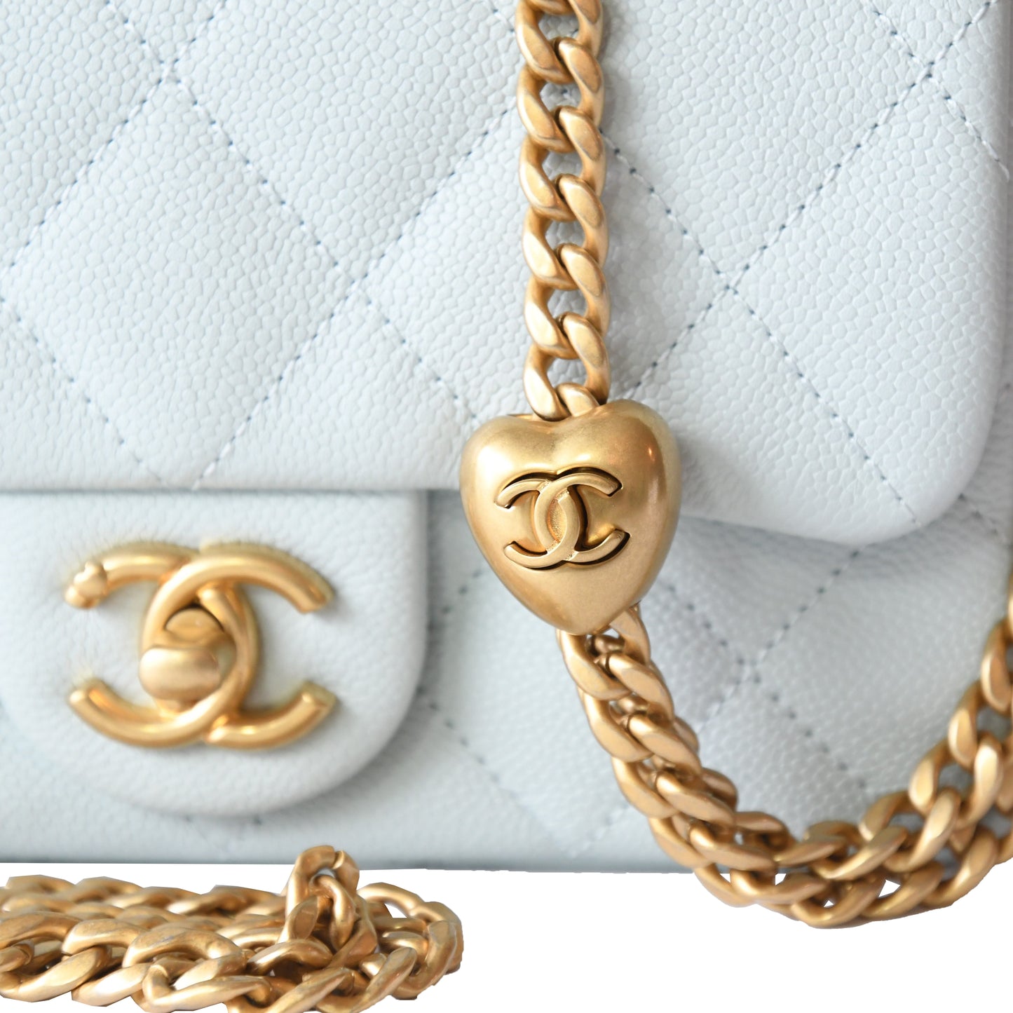 Chanel Caviar Quilted Mini 24P Sweetheart Flap Bag Gold Hardware Light Blue - NOBLEMARS