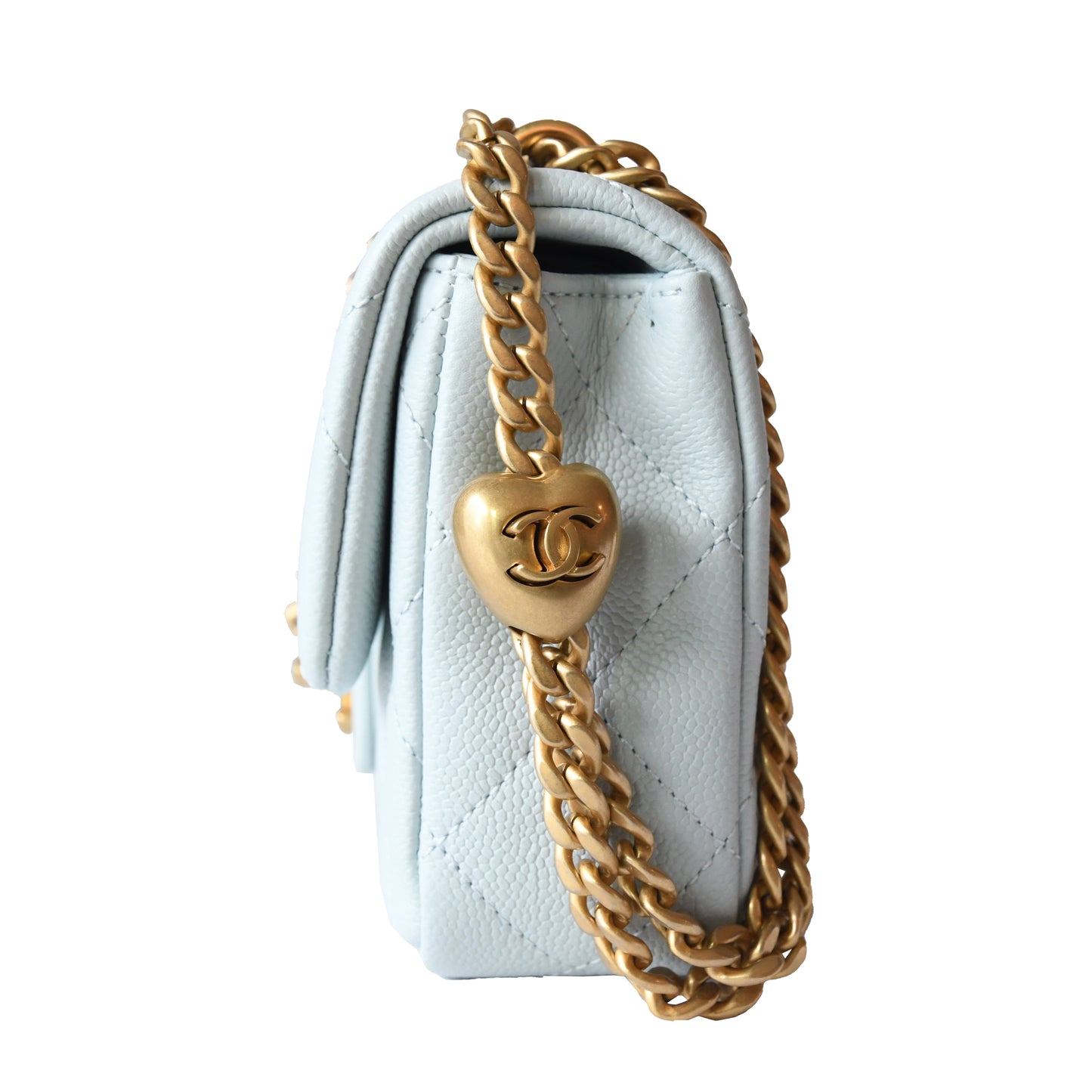 Chanel Caviar Quilted Mini 24P Sweetheart Flap Bag Gold Hardware Light Blue - NOBLEMARS