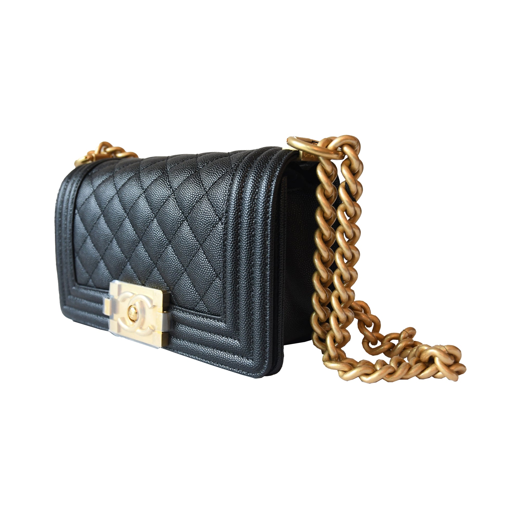 Chanel Caviar Quilted Small Boy Flap Gold Hardware Black - NOBLEMARS