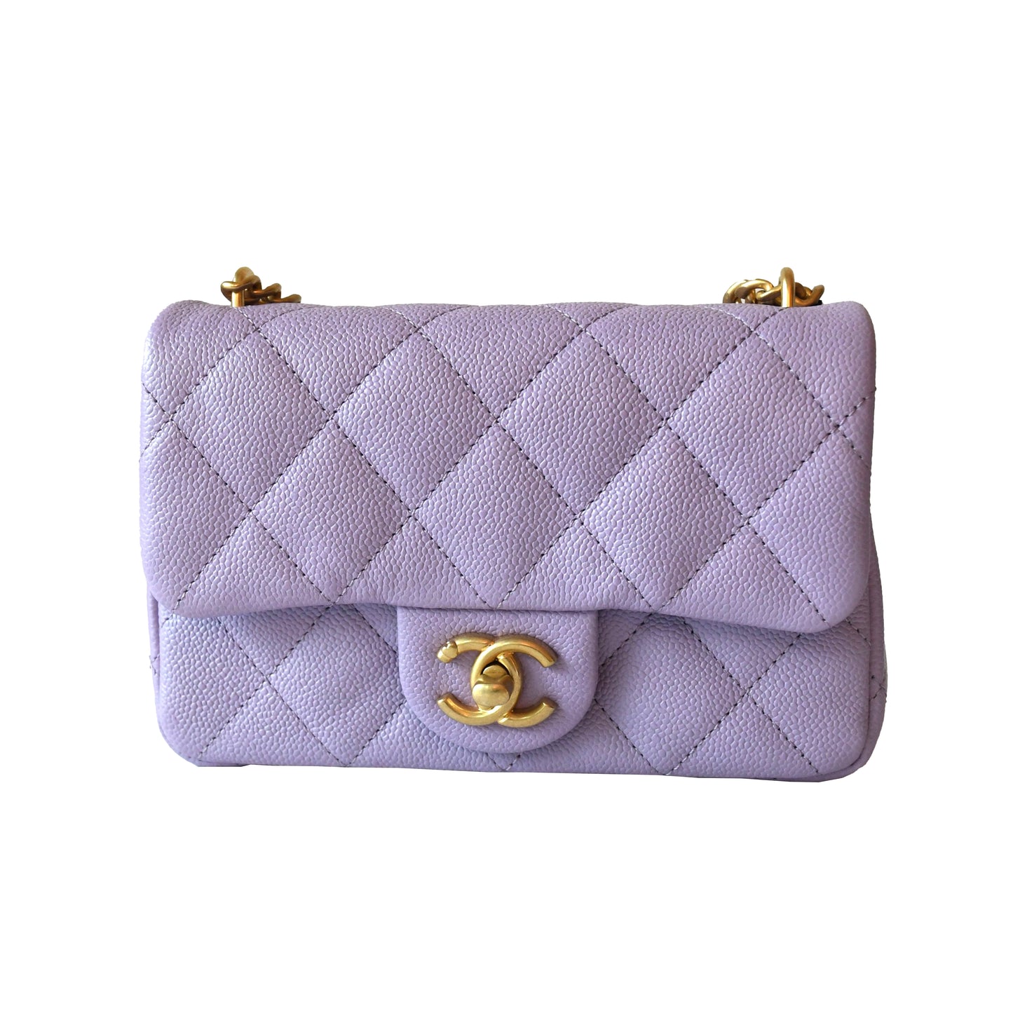 Chanel Caviar Quilted Mini Rectangular 24P Sweetheart Flap Bag Gold Hardware Lilac - NOBLEMARS