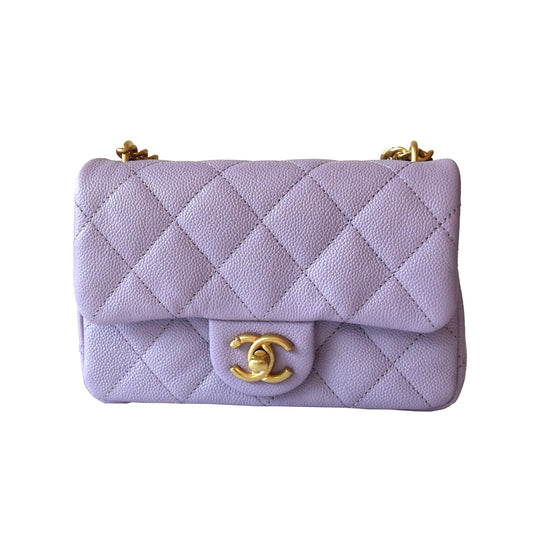 Chanel Caviar Quilted Mini Rectangular 24P Sweetheart Flap Bag Gold Hardware Lilac - NOBLEMARS