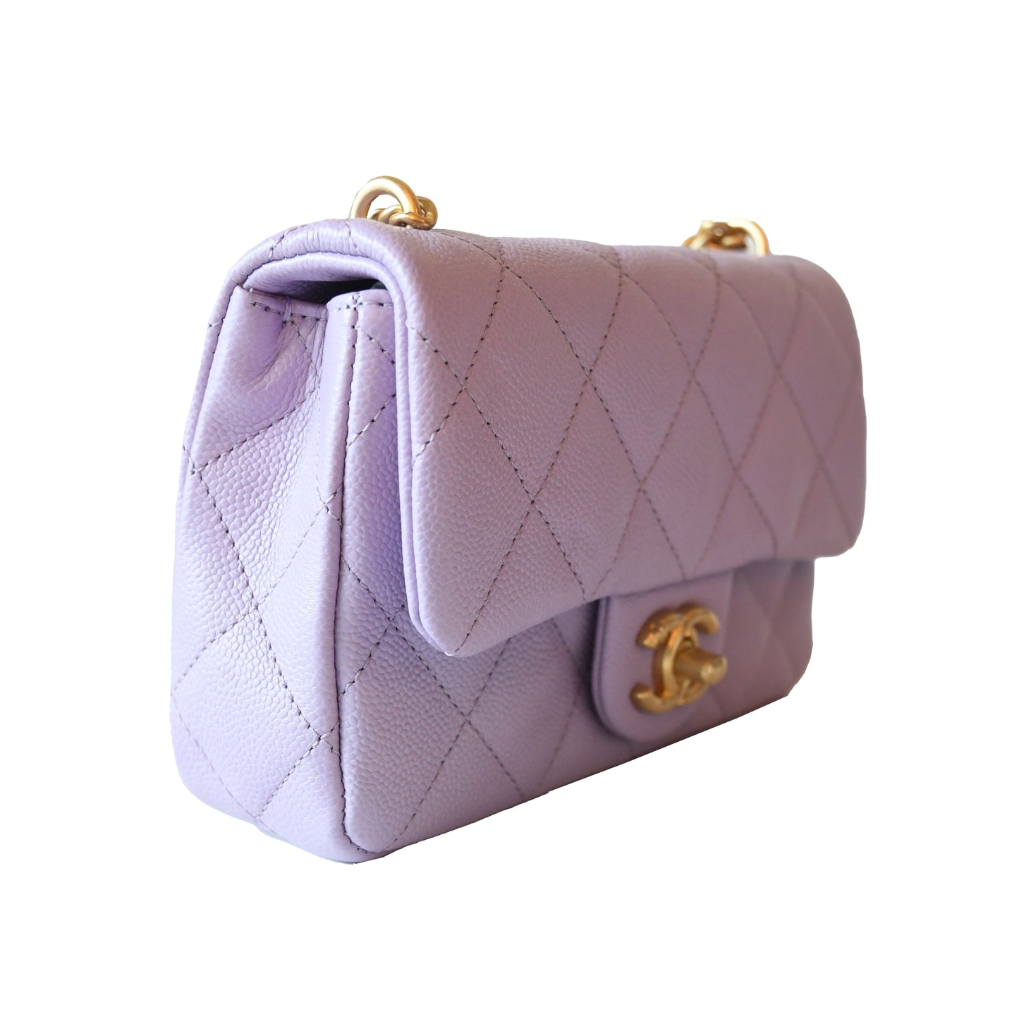 Chanel Caviar Quilted Mini Rectangular 24P Sweetheart Flap Bag Gold Hardware Lilac - NOBLEMARS