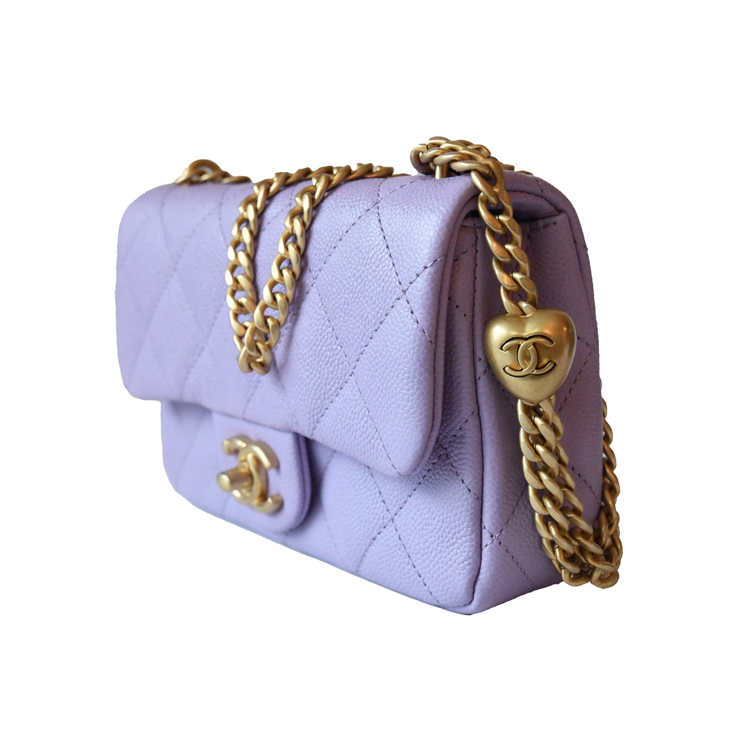 Chanel Caviar Quilted Mini Rectangular 24P Sweetheart Flap Bag Gold Hardware Lilac - NOBLEMARS