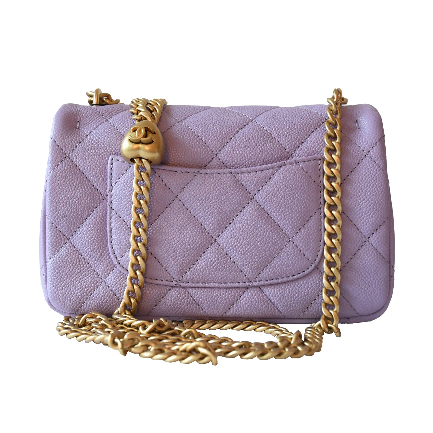 Chanel Caviar Quilted Mini Rectangular 24P Sweetheart Flap Bag Gold Hardware Lilac - NOBLEMARS