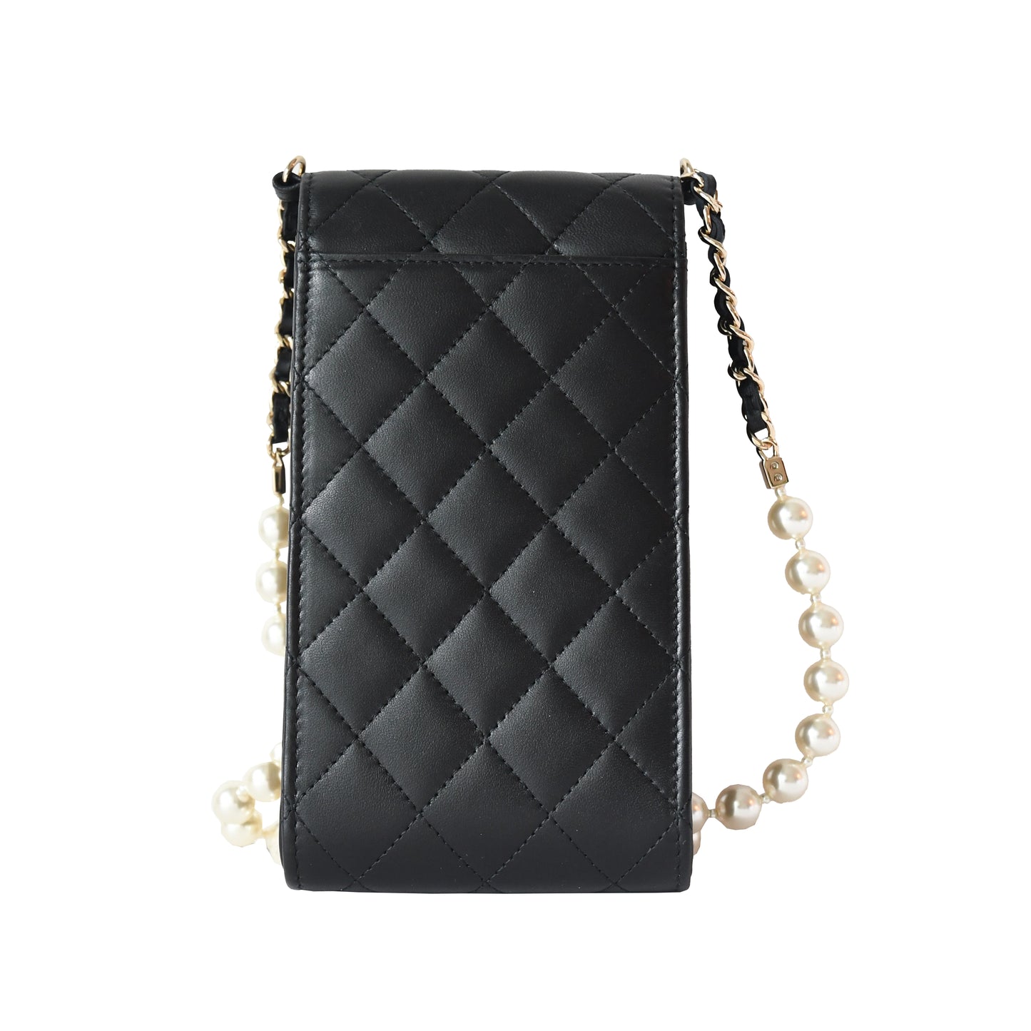 Chanel Pearl Matelasse Lambskin Quilted small Flap phone Bag Gold Hardware Black - NOBLEMARS