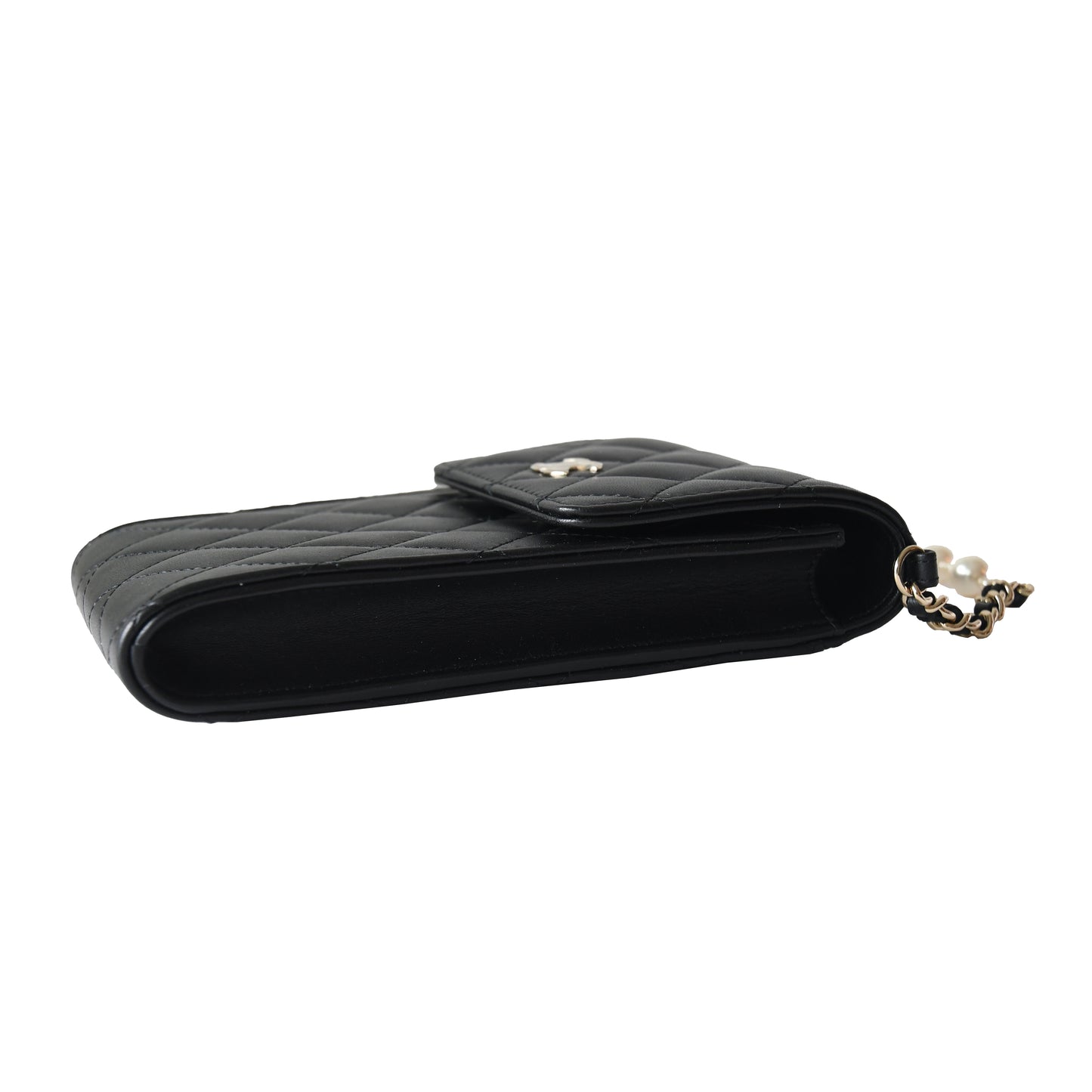 Chanel Pearl Matelasse Lambskin Quilted small Flap phone Bag Gold Hardware Black - NOBLEMARS
