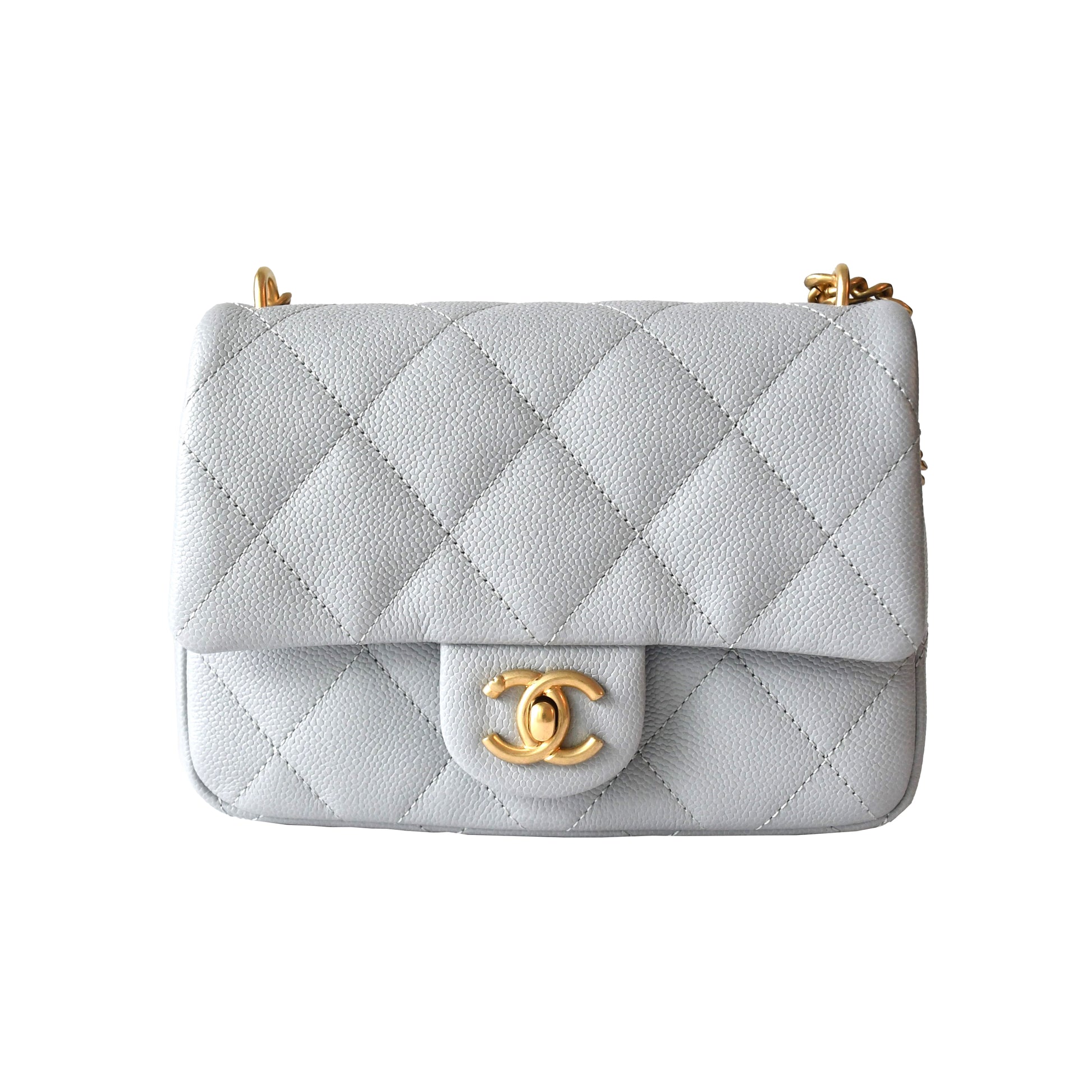 Chanel Caviar Quilted Mini Sweetheart Flap Bag Gold Hardware Light Grey - NOBLEMARS
