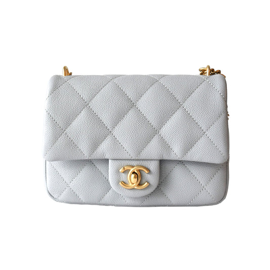 Chanel Caviar Quilted Mini Sweetheart Flap Bag Gold Hardware Light Grey - NOBLEMARS