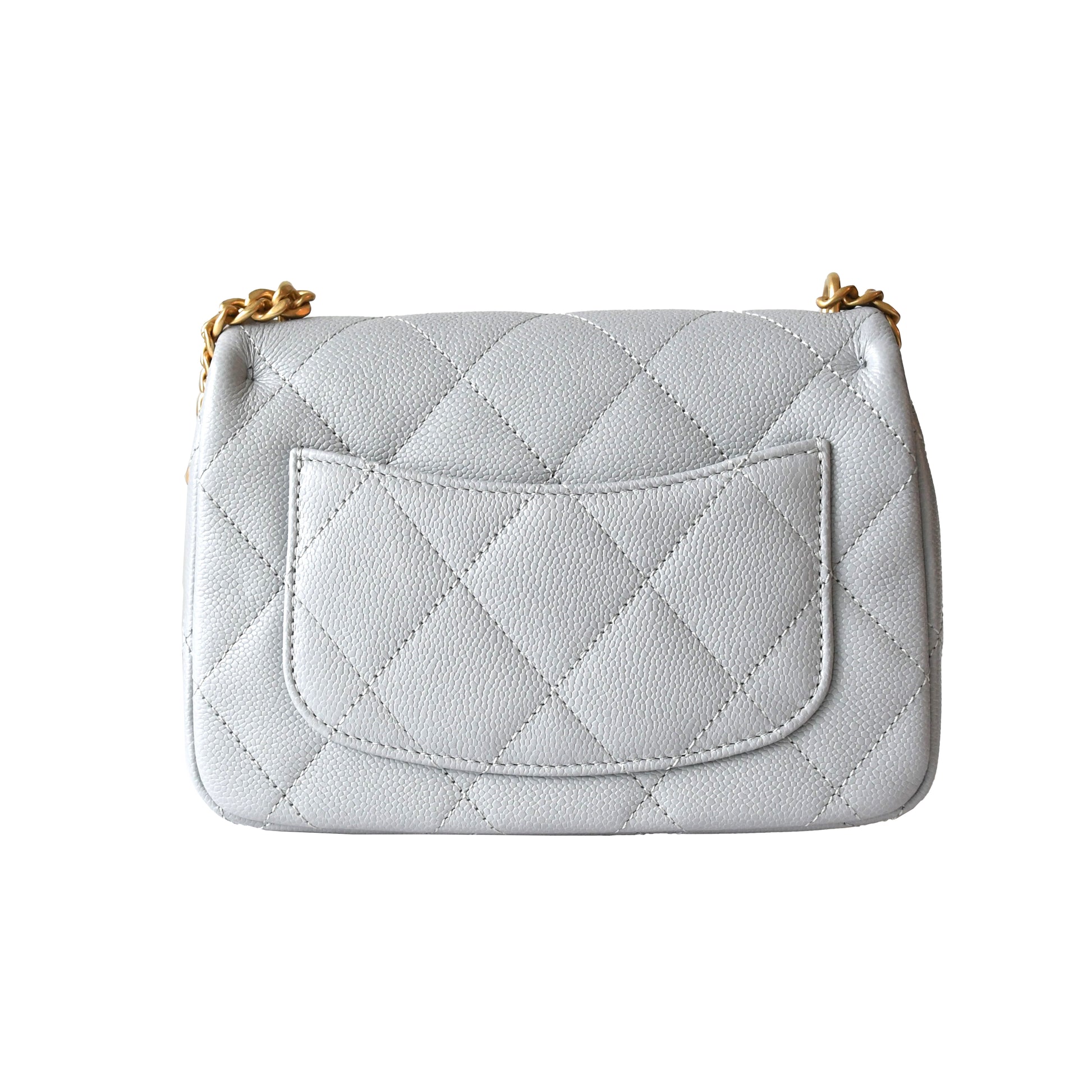 Chanel Caviar Quilted Mini Sweetheart Flap Bag Gold Hardware Light Grey - NOBLEMARS