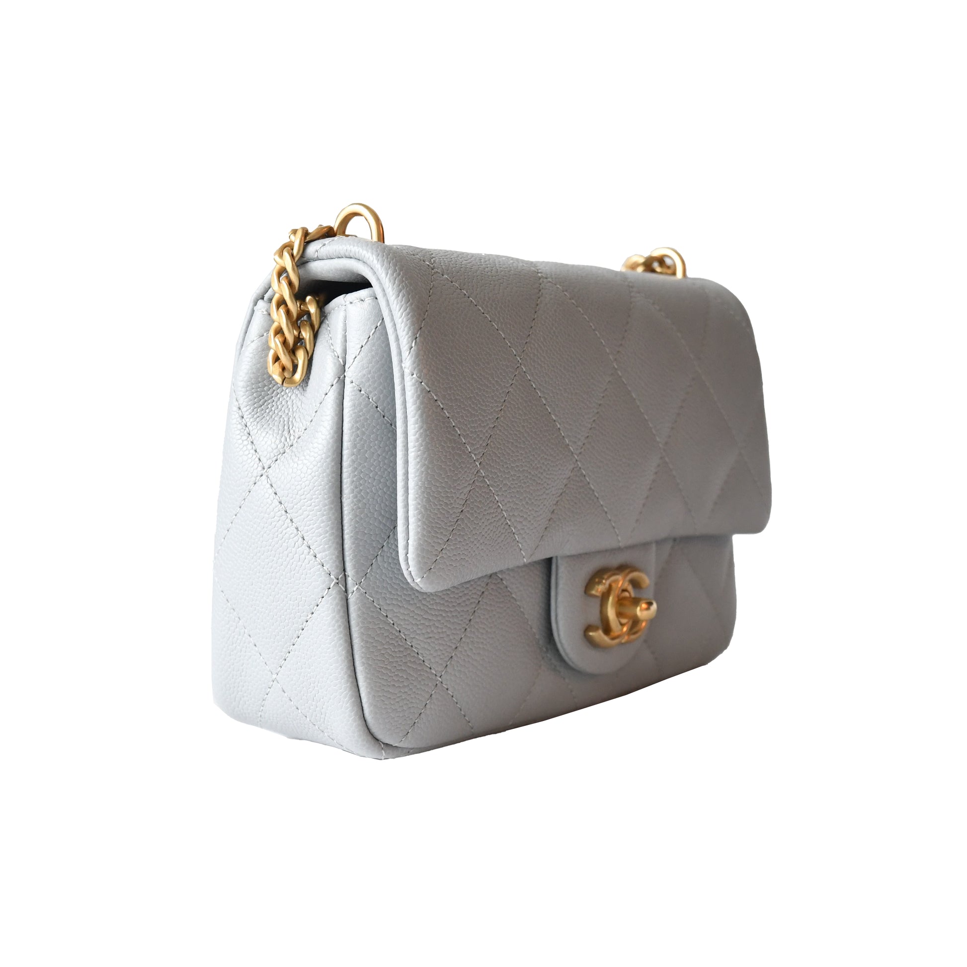 Chanel Caviar Quilted Mini Sweetheart Flap Bag Gold Hardware Light Grey - NOBLEMARS