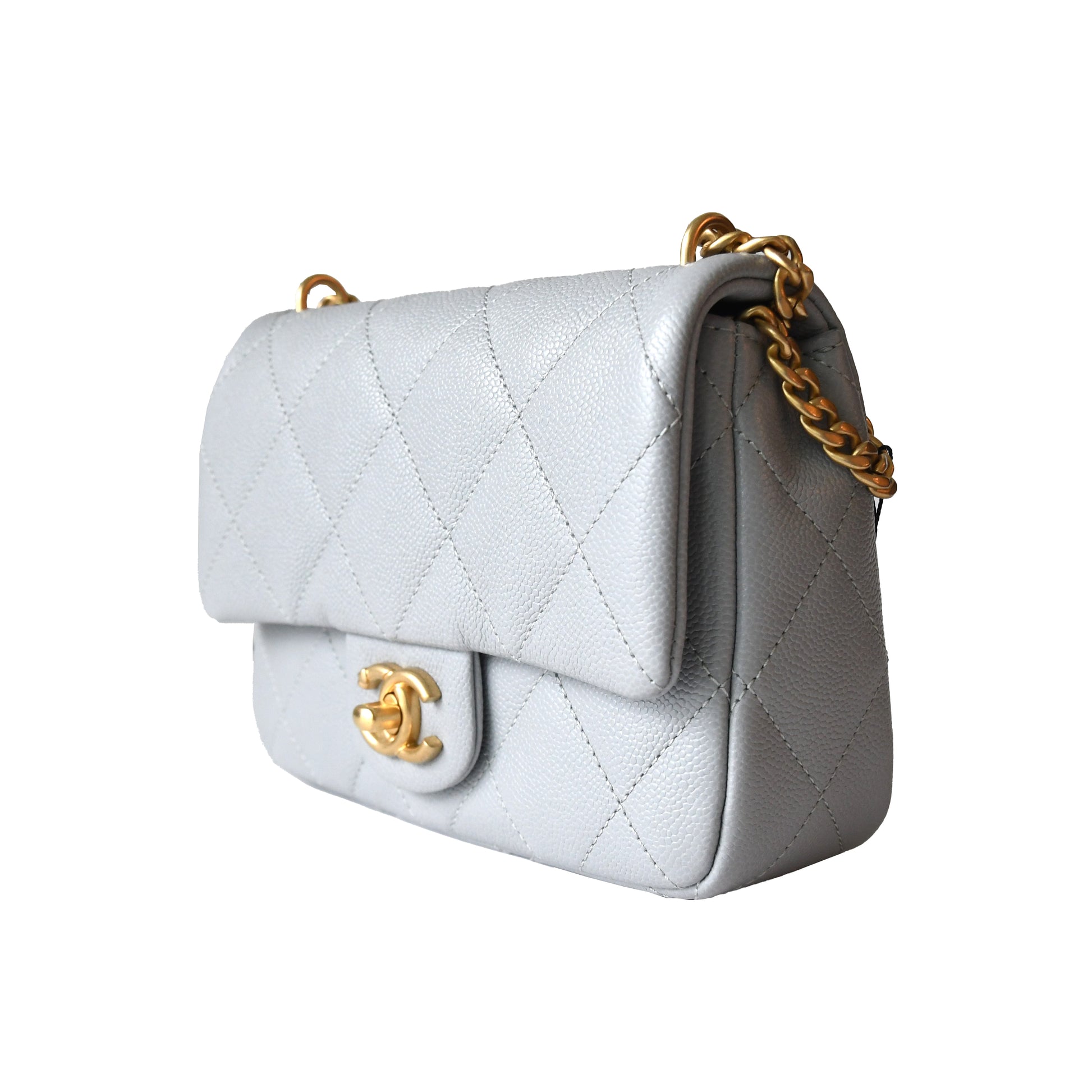 Chanel Caviar Quilted Mini Sweetheart Flap Bag Gold Hardware Light Grey - NOBLEMARS