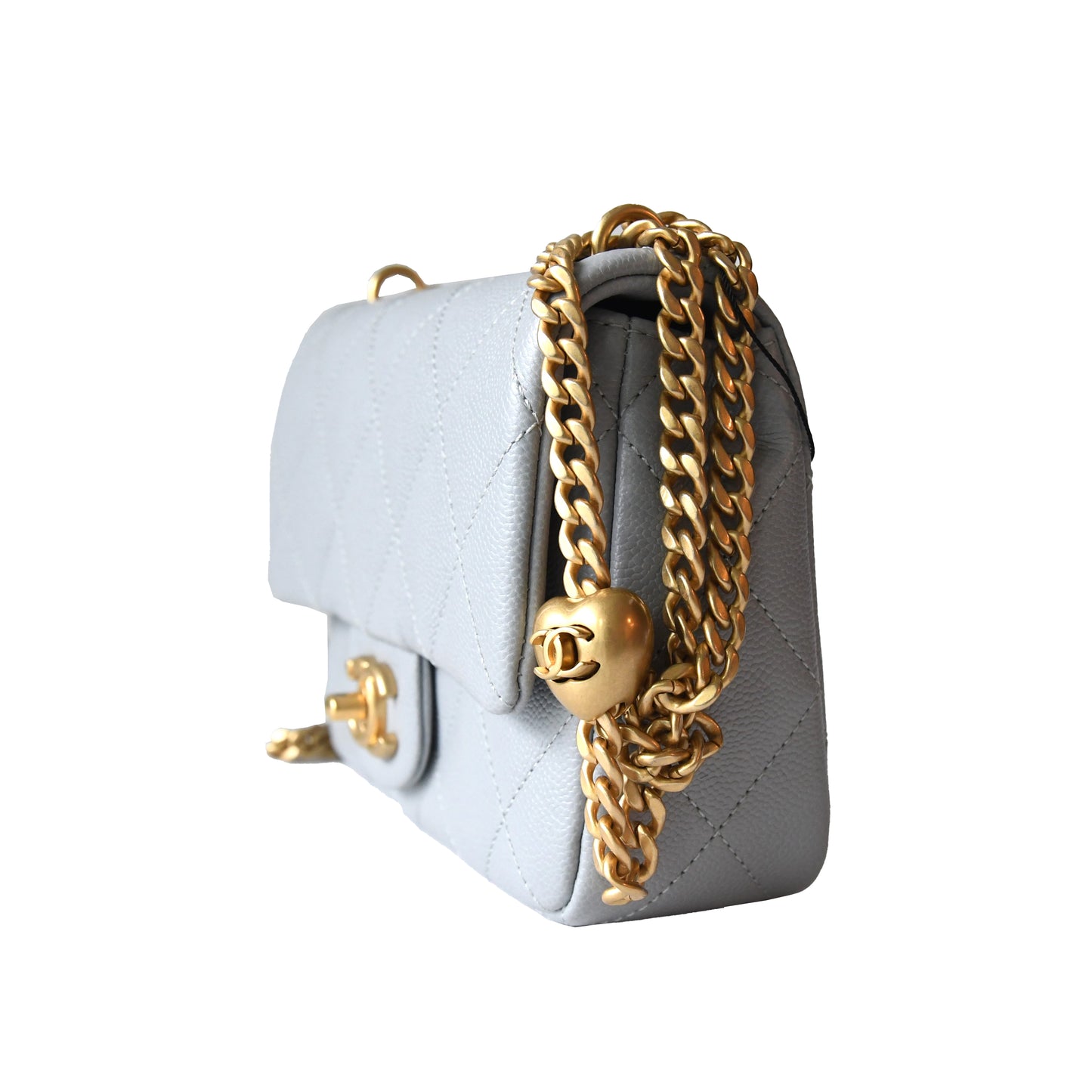 Chanel Caviar Quilted Mini Sweetheart Flap Bag Gold Hardware Light Grey - NOBLEMARS