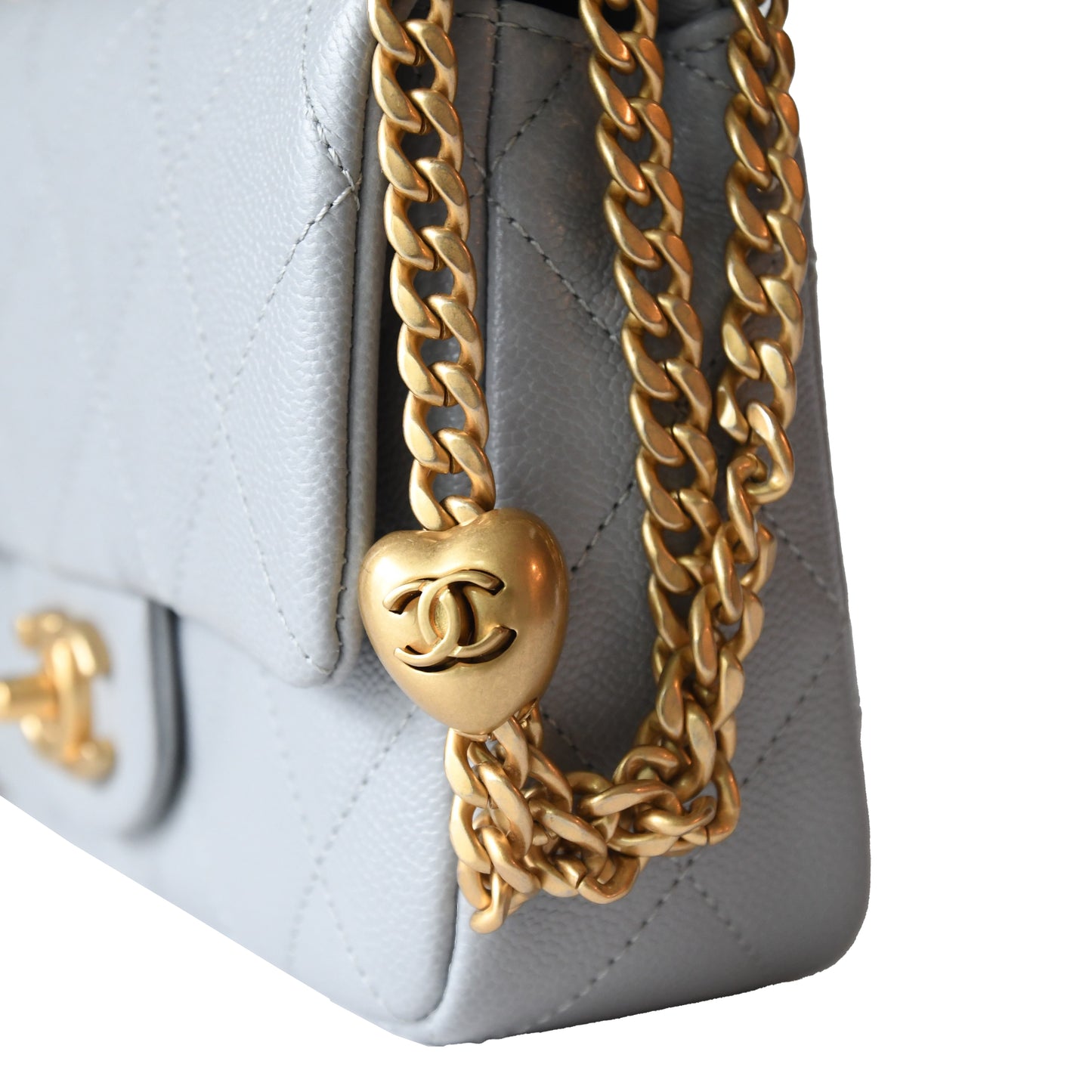 Chanel Caviar Quilted Mini Sweetheart Flap Bag Gold Hardware Light Grey - NOBLEMARS