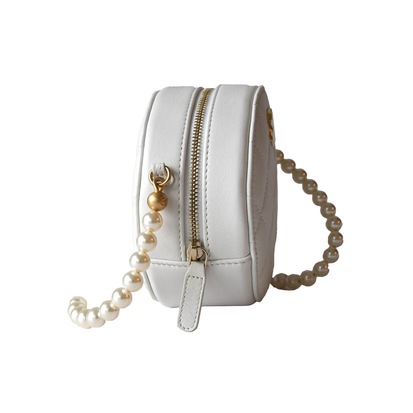 Chanel Calfskin Quilted Pearl Round Clutch With Chain White - NOBLEMARS