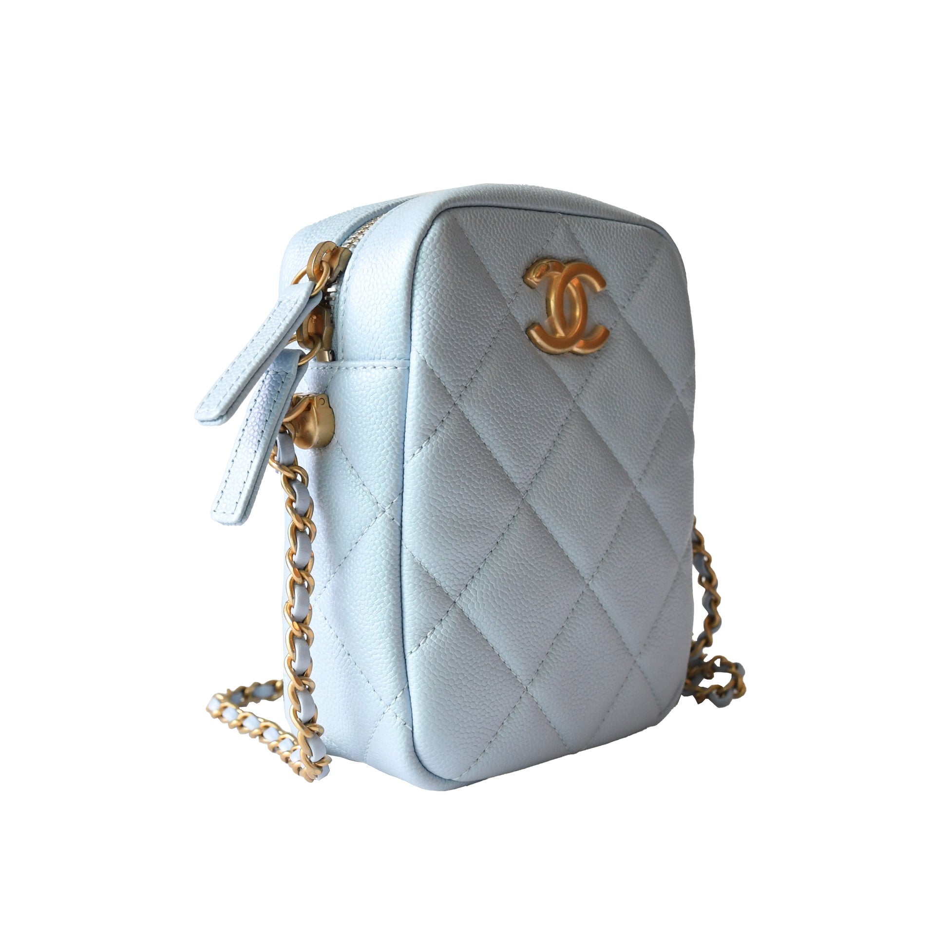 Chanel Caviar Quilted Small Vertical Vanity Bag Light Blue - NOBLEMARS