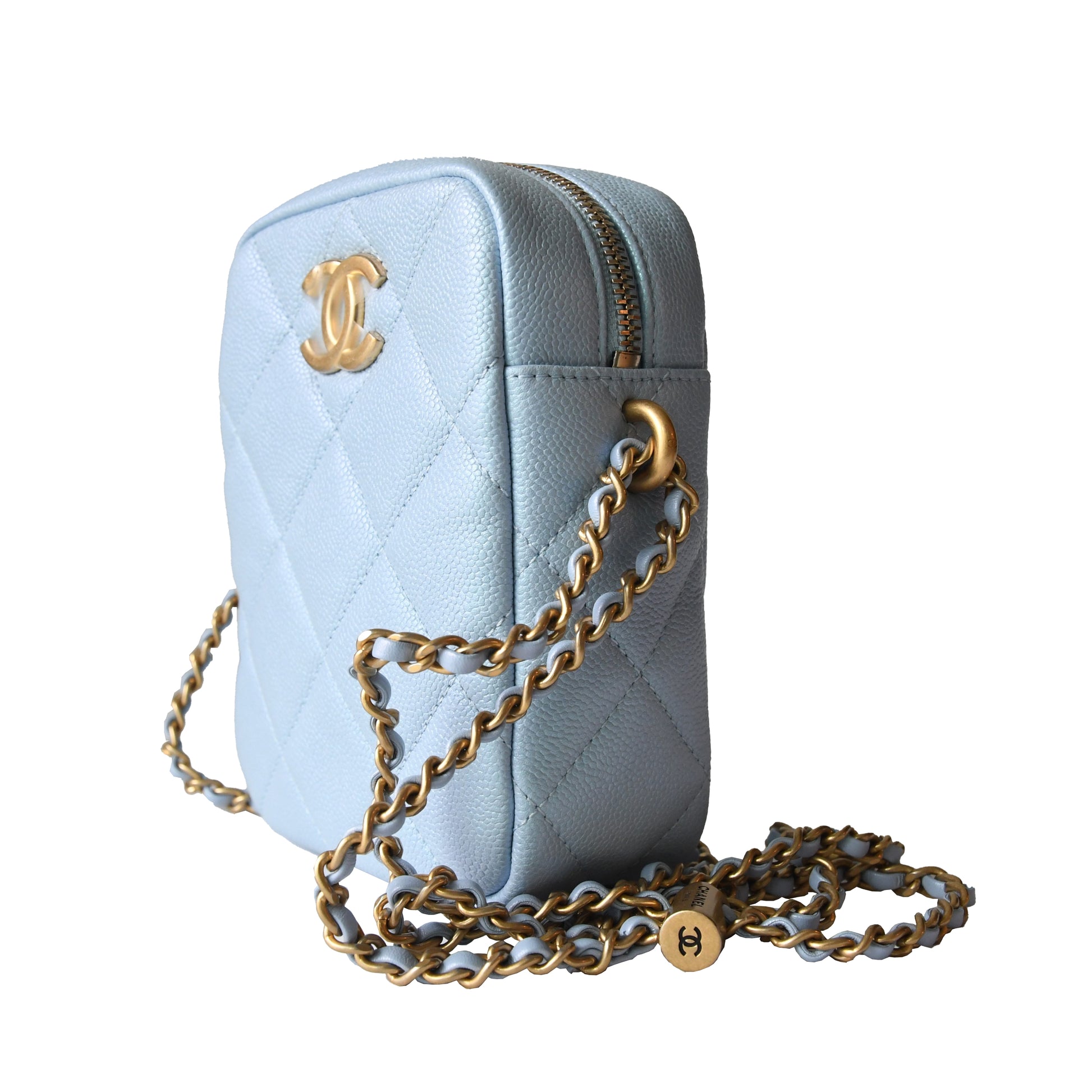 Chanel Caviar Quilted Small Vertical Vanity Bag Light Blue - NOBLEMARS
