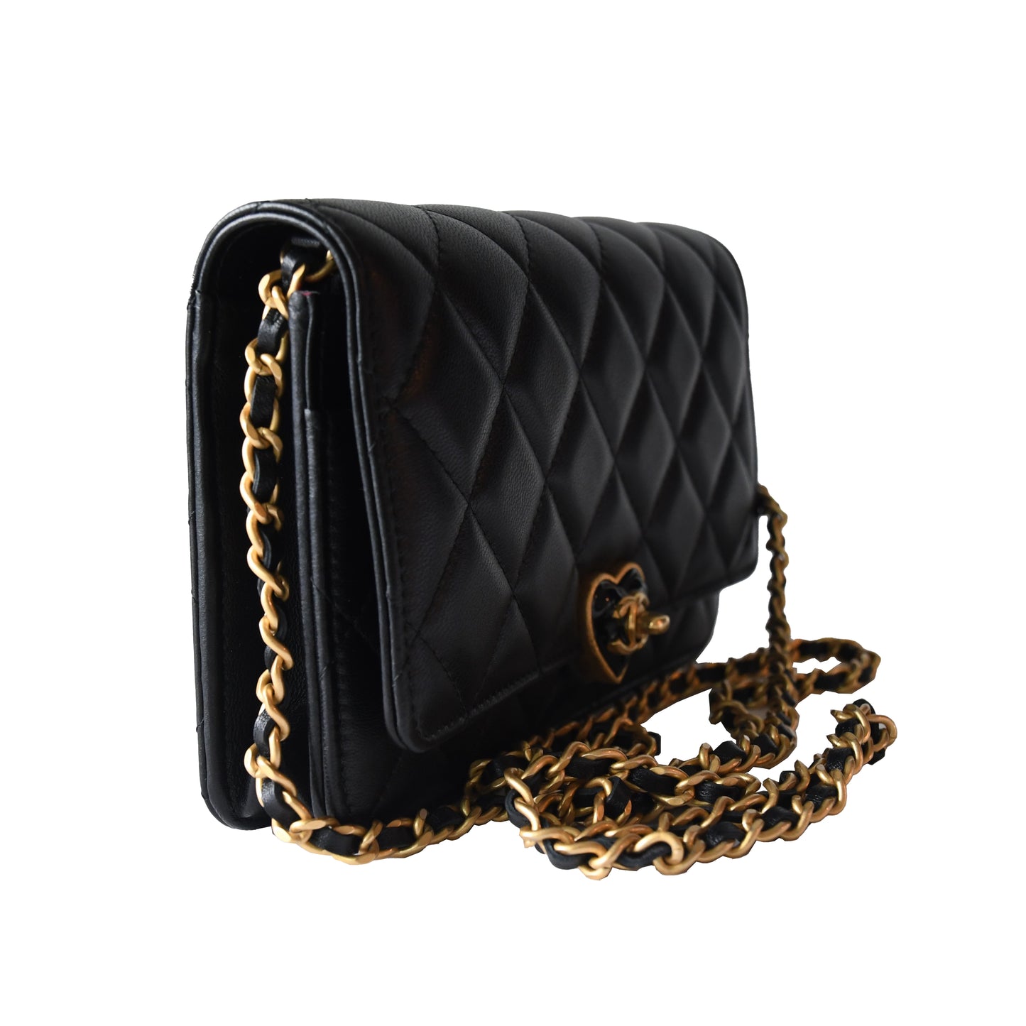 Chanel Lambskin Plexiglass Quilted Coco Love Wallet On Chain WOC Black - NOBLEMARS