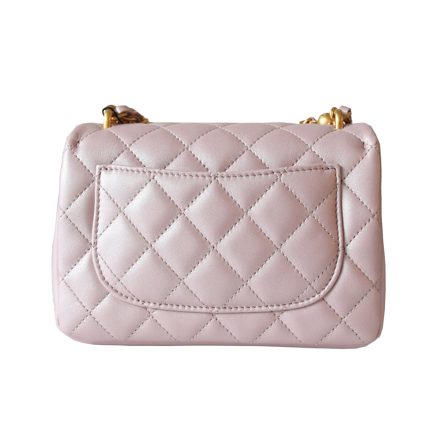 Chanel Shiny Lambskin Quilted Pearl Twist Square Flap Bag Gold Hardware Light Pink - NOBLEMARS