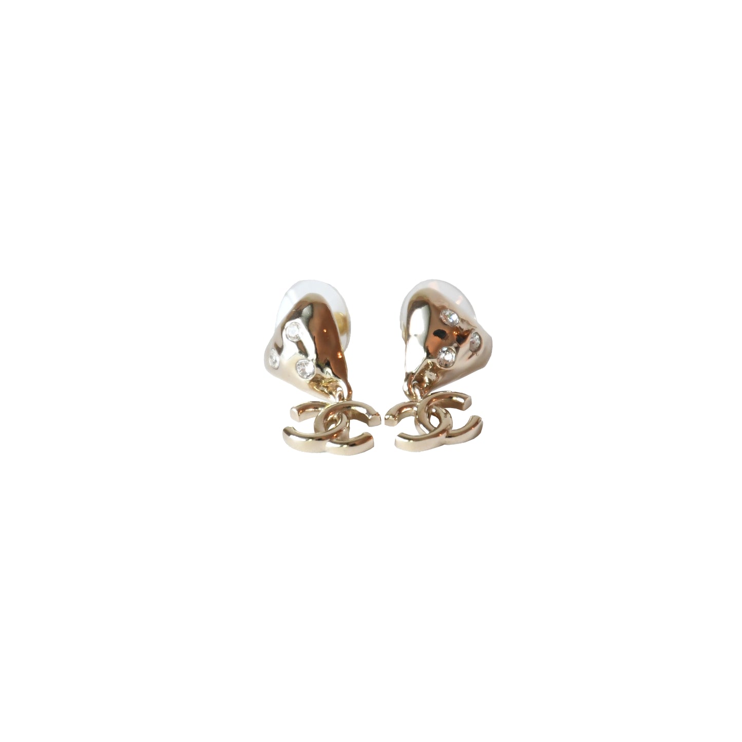 Chanel 24B Crystal Strass Heart With CC Logo Drop Earring Gold-NOBLEMARS