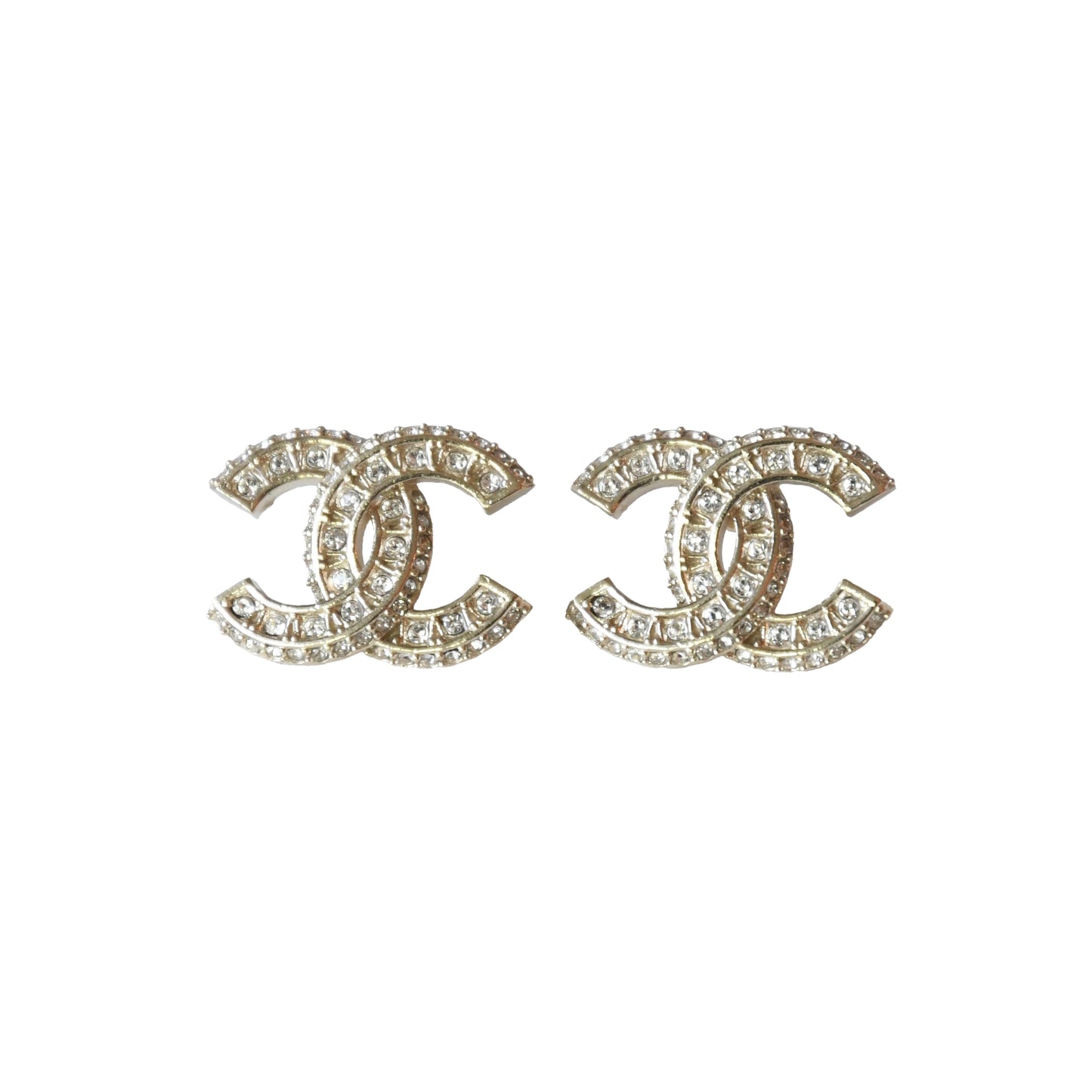 Chanel CC Crystal Strass Gold Earrings Light Gold-NOBLEMARS
