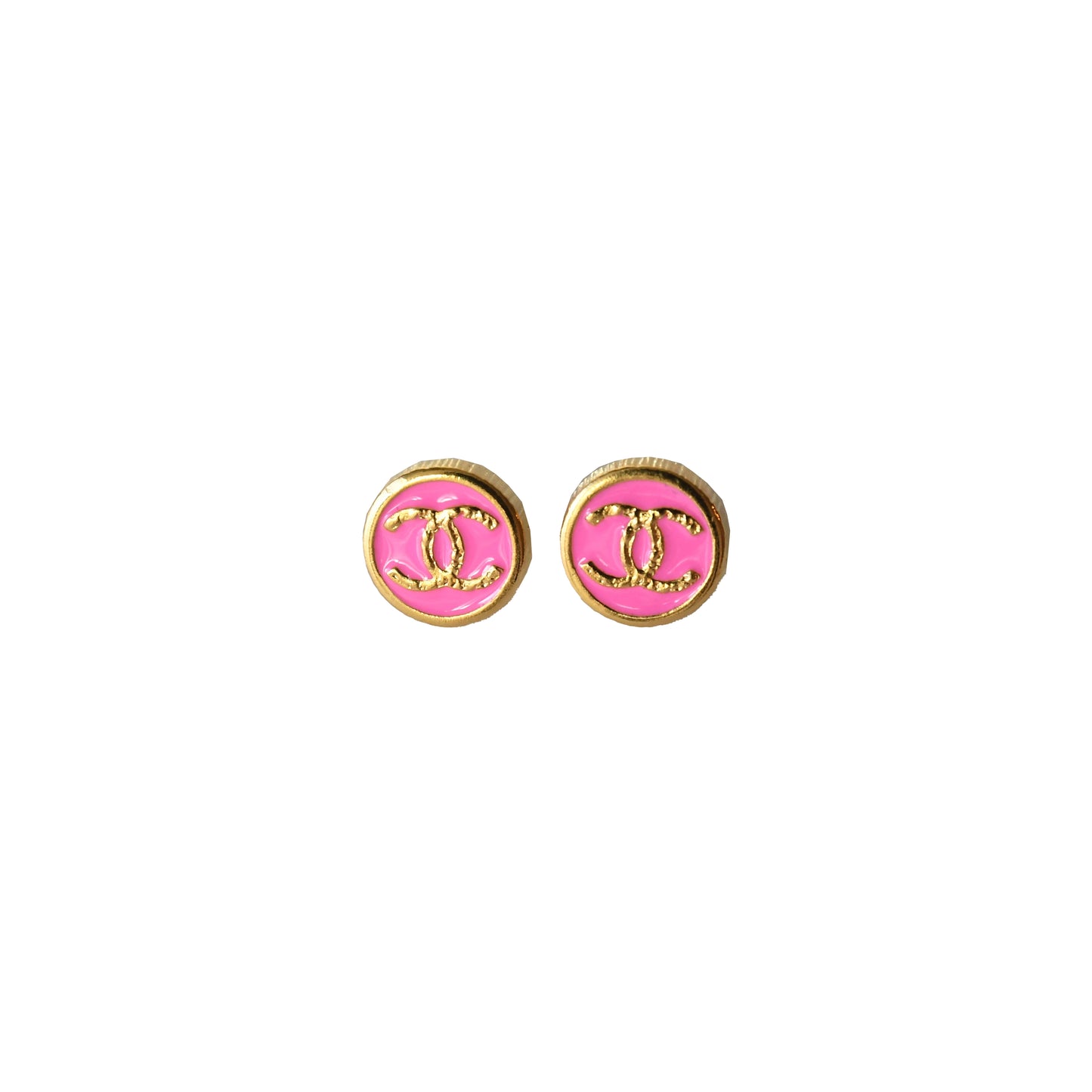 Chanel CC Mini Round Earrings Gold Pink-NOBLEMARS