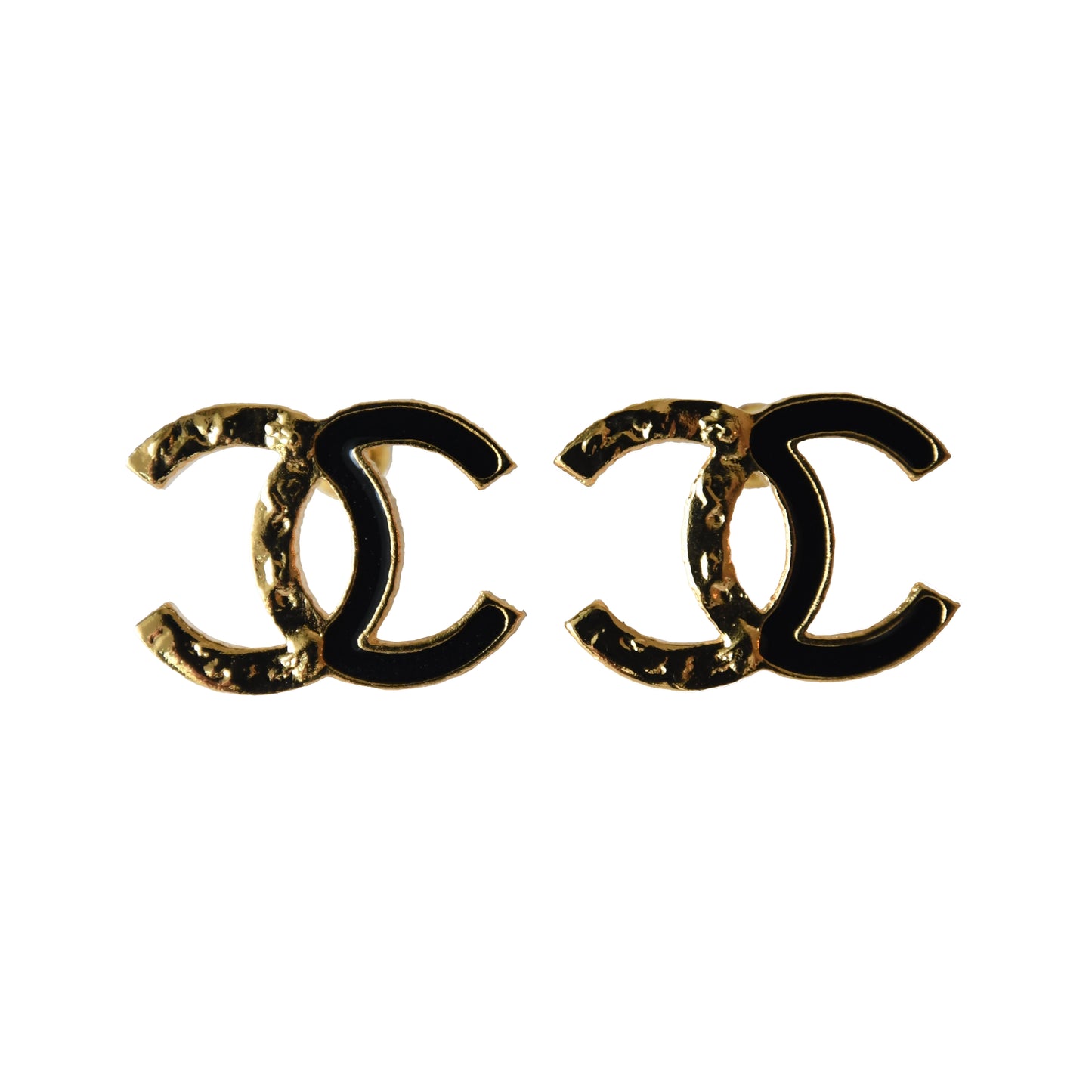 Chanel 24C CC Stud Earrings Metal with Enamel Black Gold-NOBLEMARS