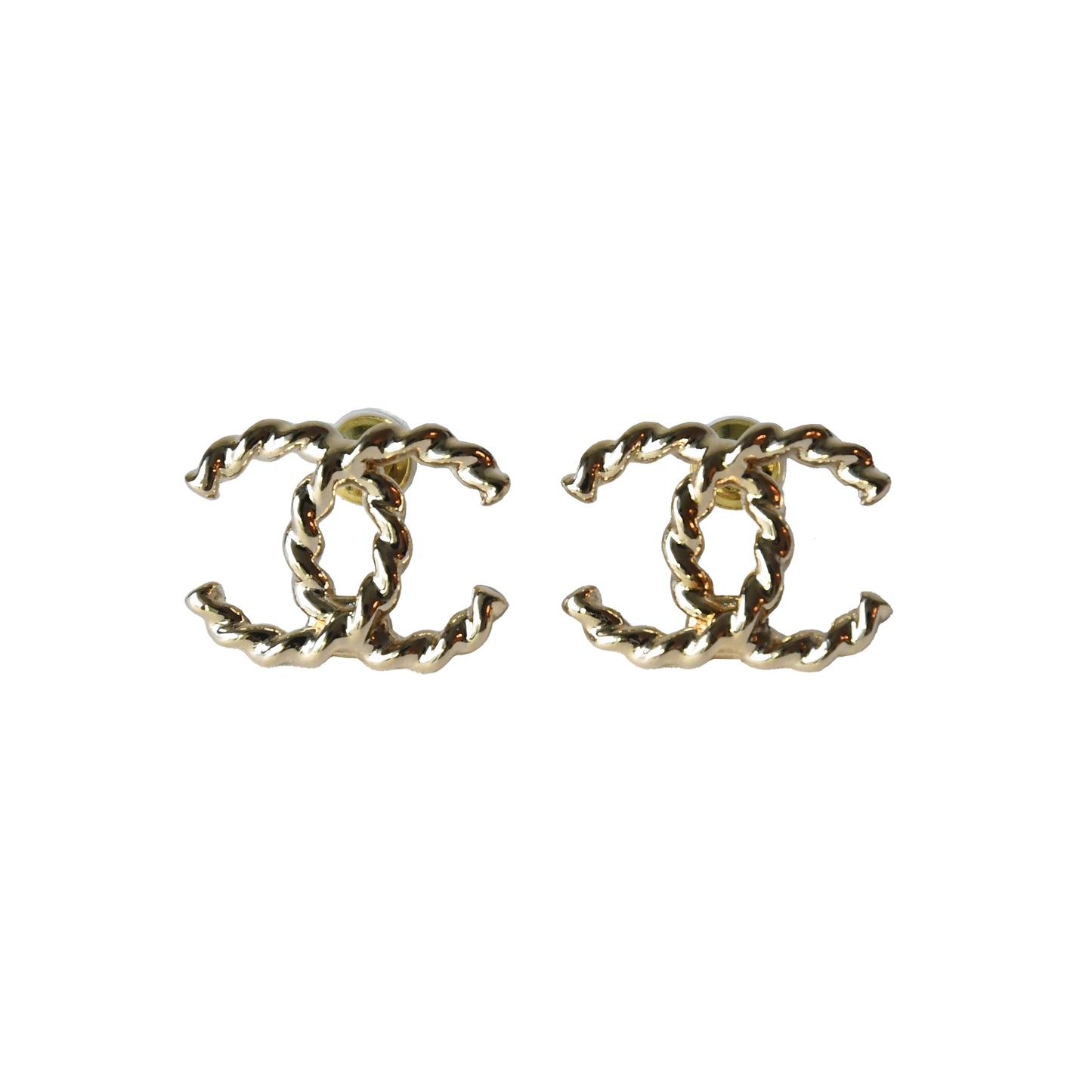 Chanel 24P Twisted CC Stud Earrings Light Gold-NOBLEMARS