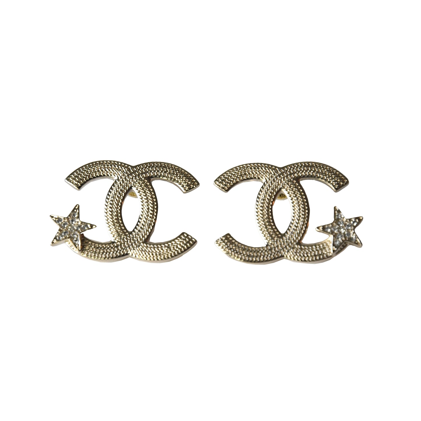 Chanel 23B CC Crystal Strass Star Stud Earrings Gold-NOBLEMARS
