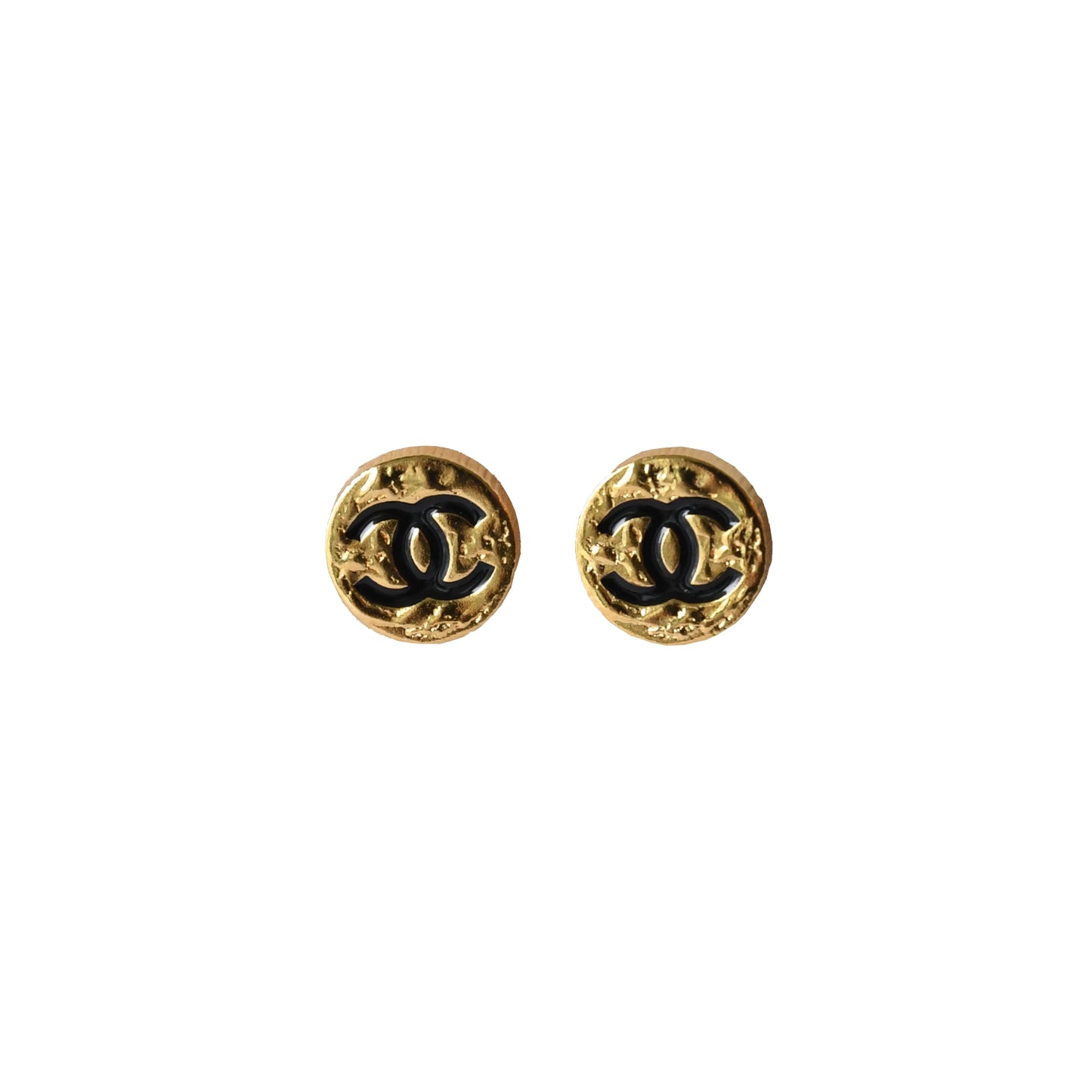 Chanel CC Round Earrings Gold Black-NOBLEMARS