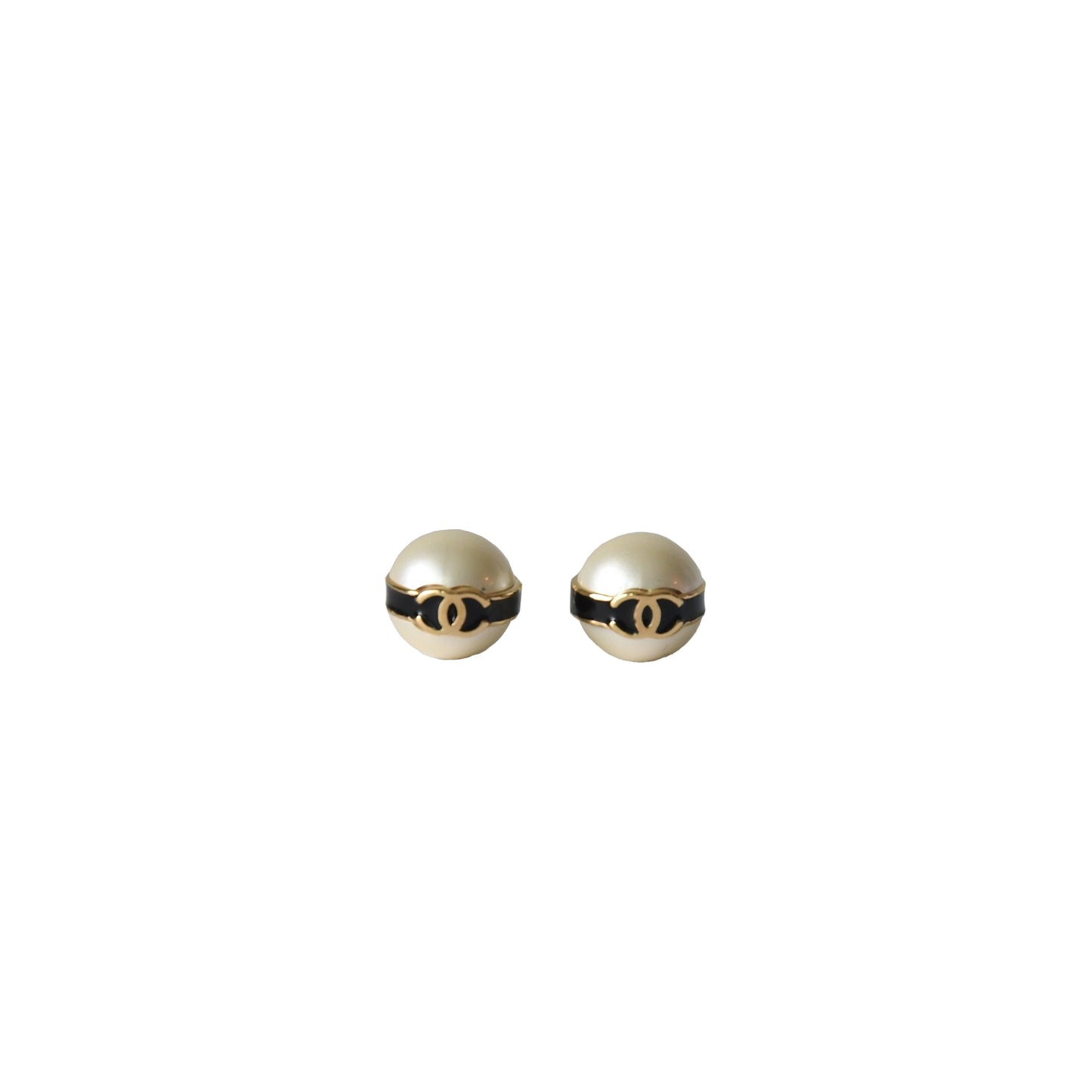 Chanel Metal CC Pearl Round Earrings Gold White Black-NOBLEMARS