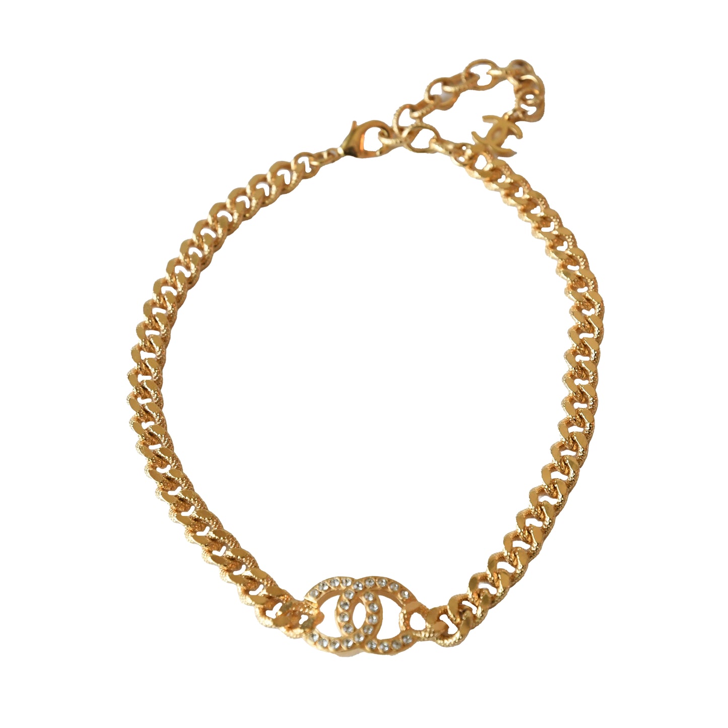Chanel Crystal Strass CC Logo Necklace Gold-NOBLEMARS