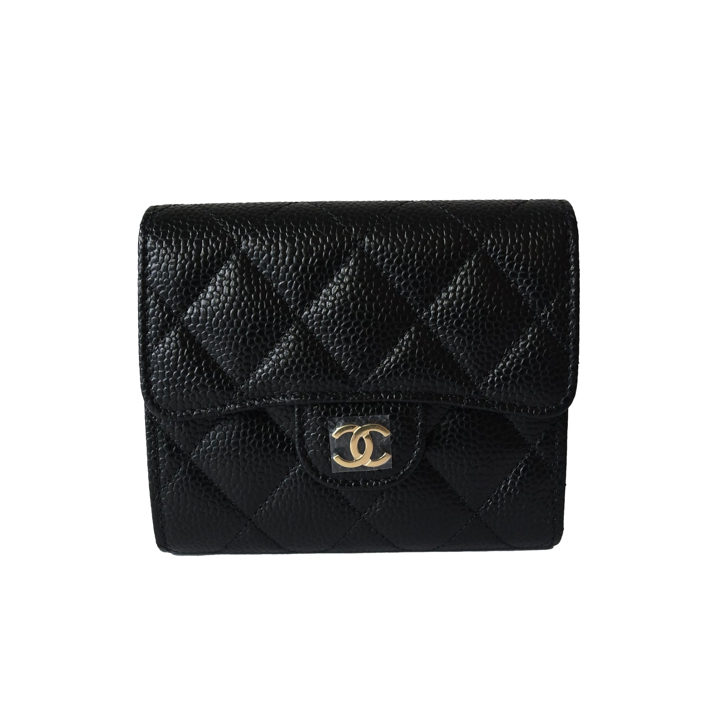 Chanel CC Caviar Quilted Compact Flap Wallet Black Gold-NOBLEMARS