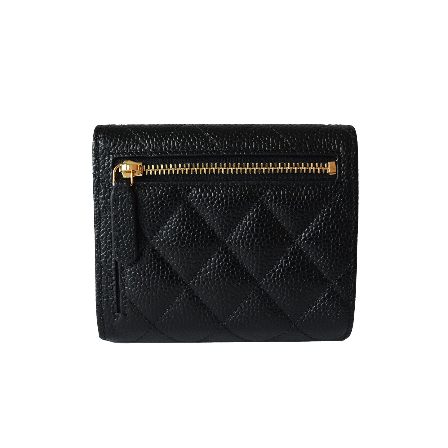 Chanel CC Caviar Quilted Compact Flap Wallet Black Gold-NOBLEMARS