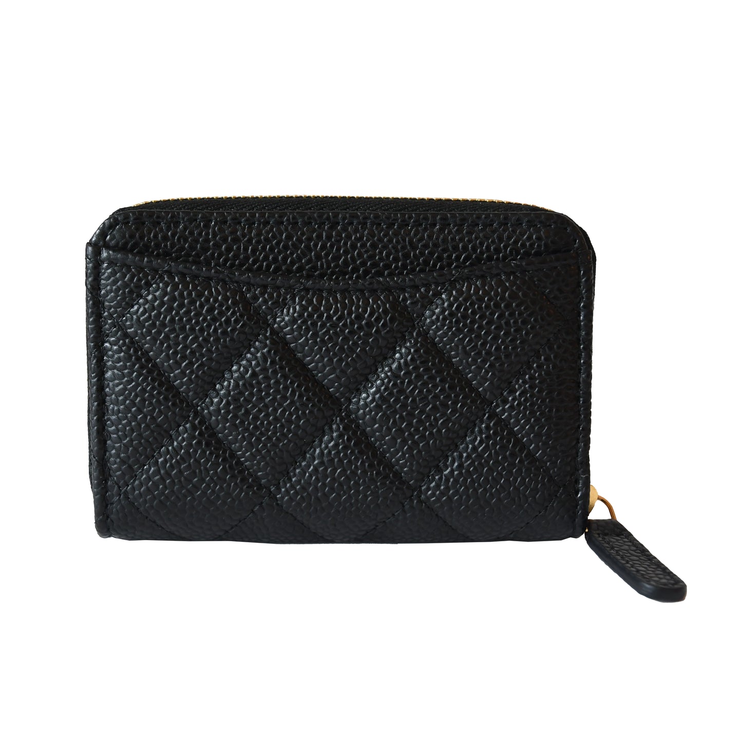Chanel CC Caviar Quilted Zip Coin Purse Black Gold-NOBLEMARS