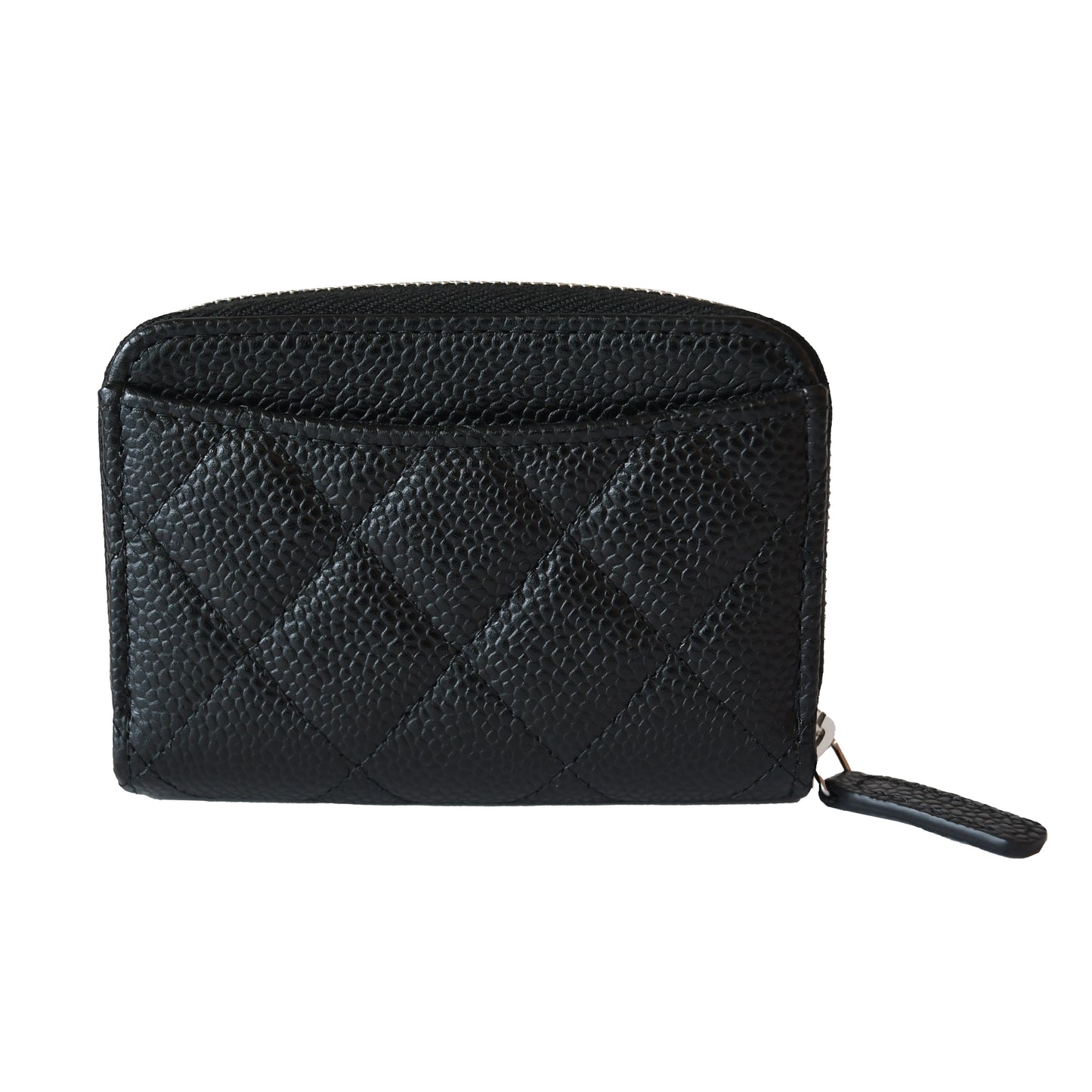 Chanel CC Caviar Quilted Zip Coin Purse Black Silver-NOBLEMARS