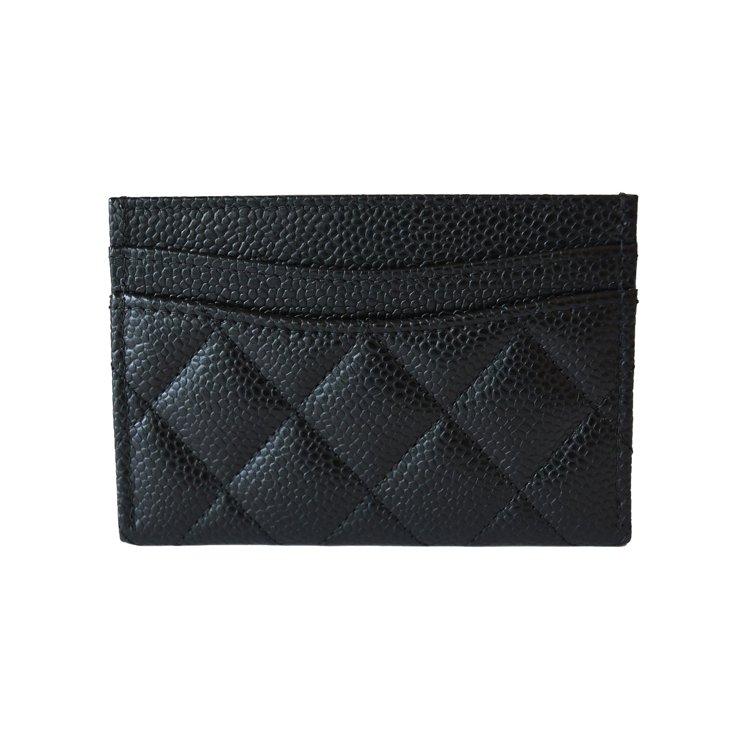 Chanel CC Quilted Caviar Card Holder Black Silver-NOBLEMARS