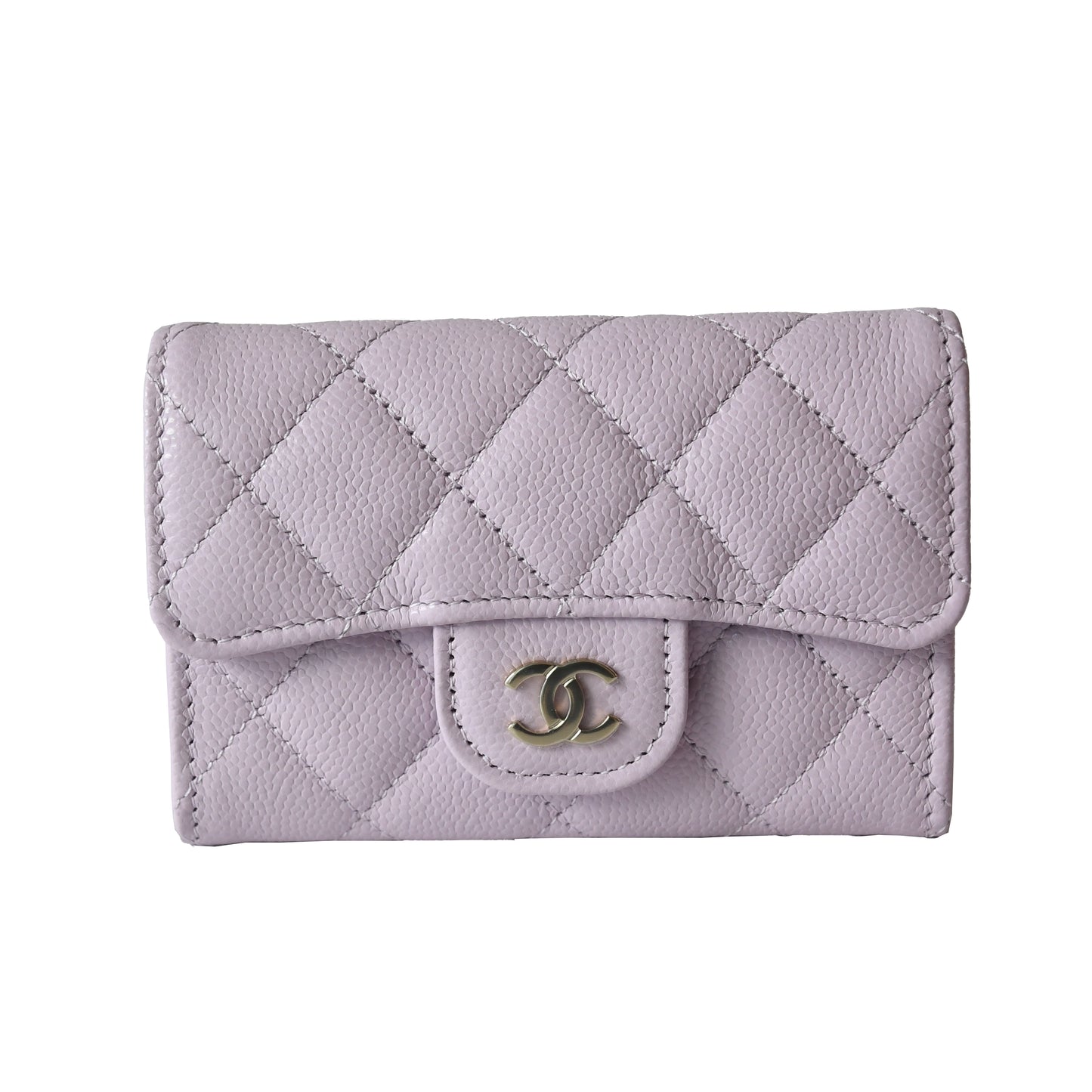 Chanel CC Quilted Flap Card Holder Interlocking Wallet Light Purple