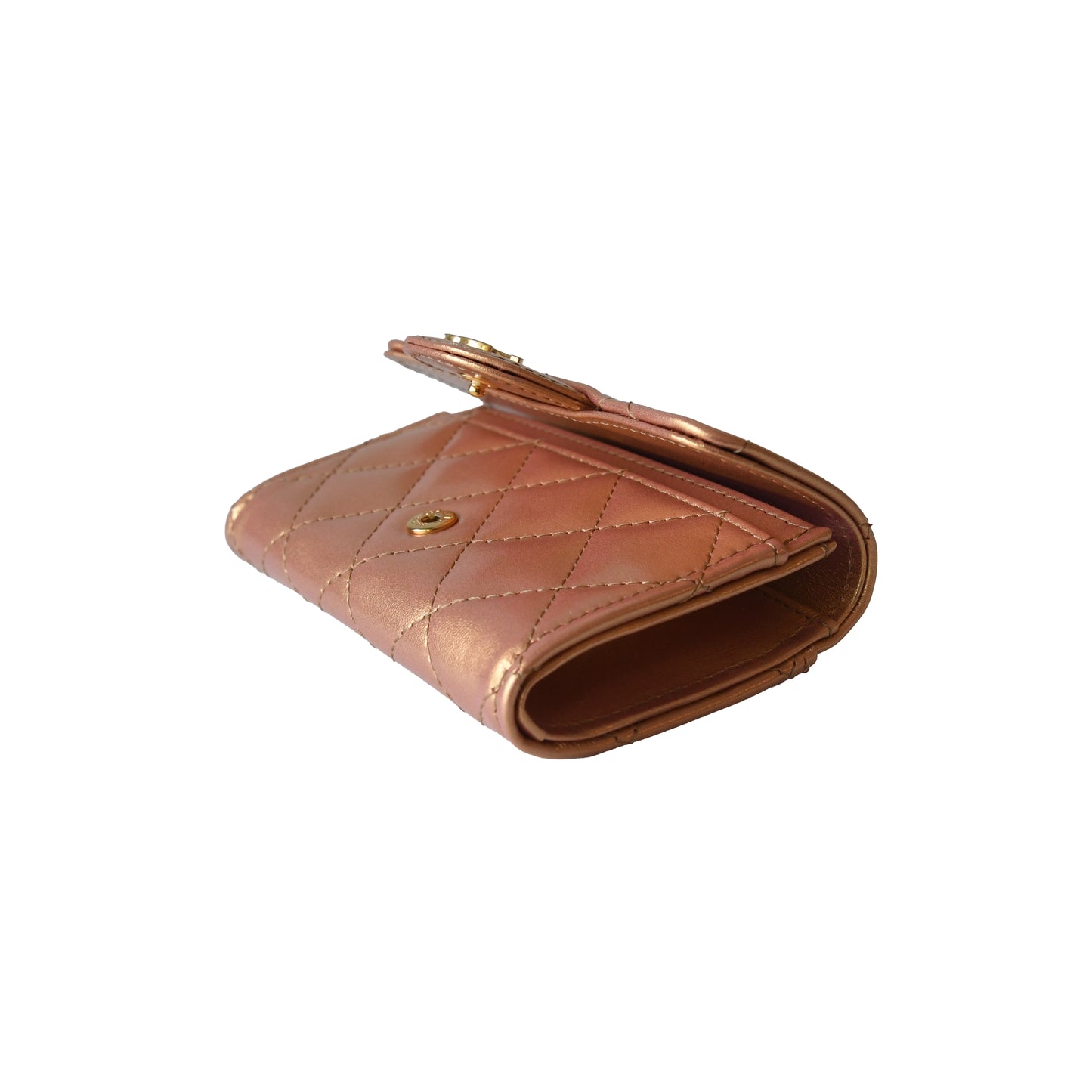Chanel CC Metallic Lambskin Quilted Flap Card Holder Wallet Golden