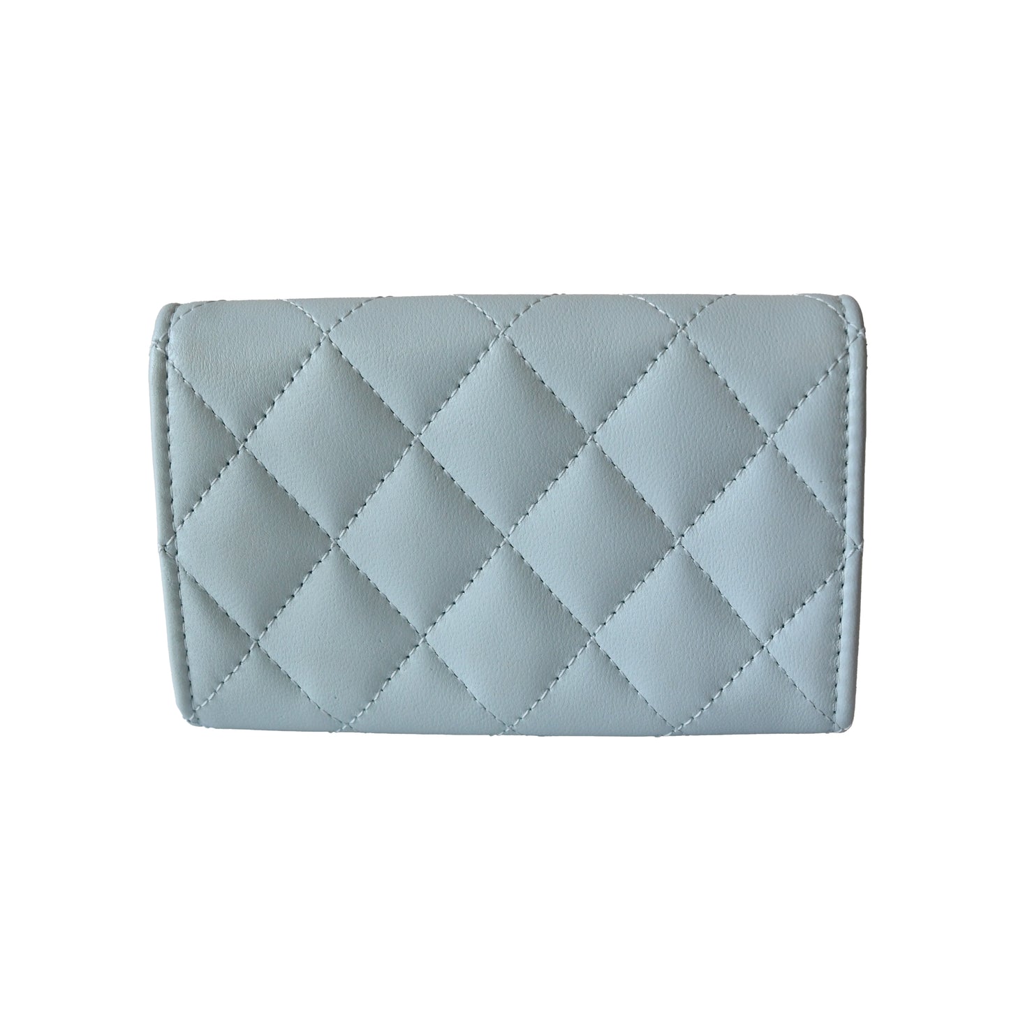 Chanel Pearl CC Lambskin Quilted Chanel Flap Card Holder Baby Blue