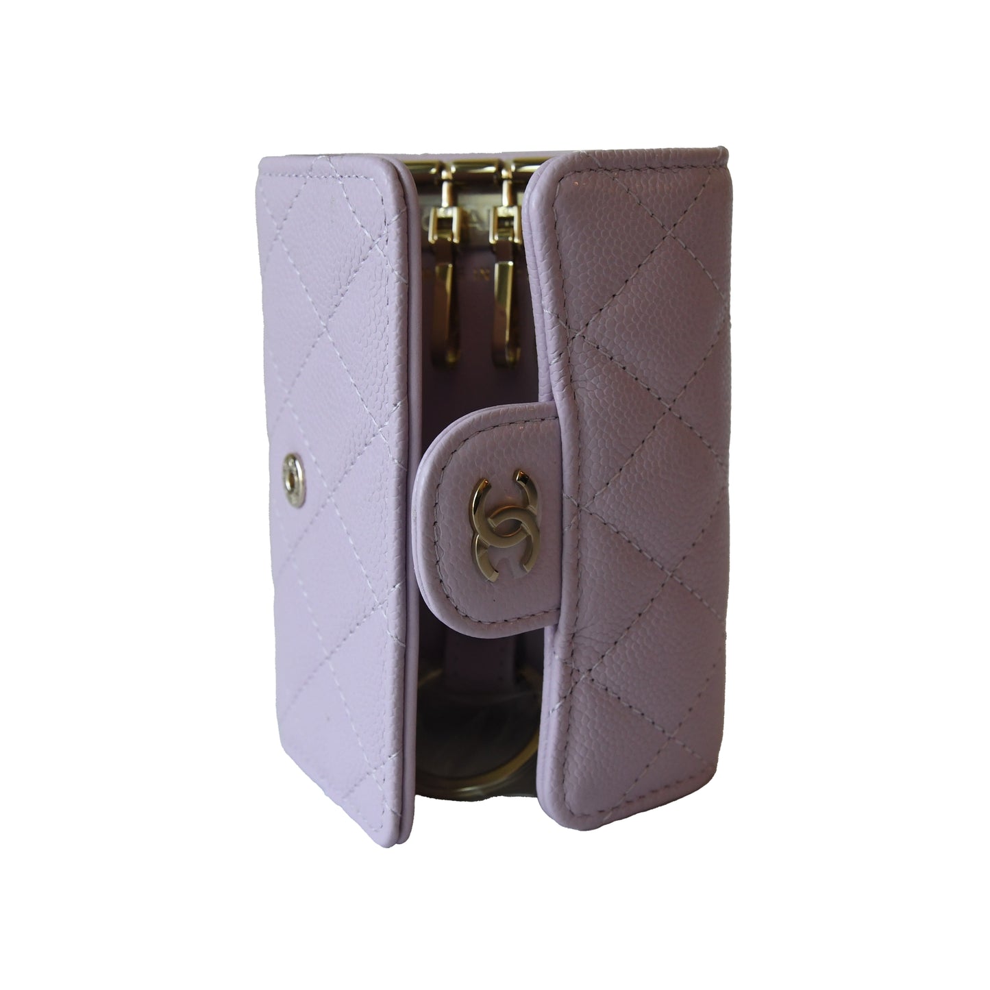 Chanel CC Caviar Quilted Classic 4 Key Holder Wallet Light Purple