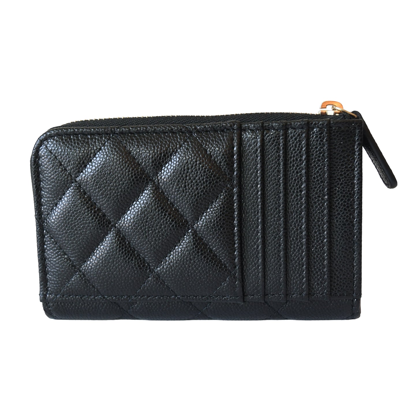 Chanel CC Caviar Quilted Zip Around Card Holder Black
