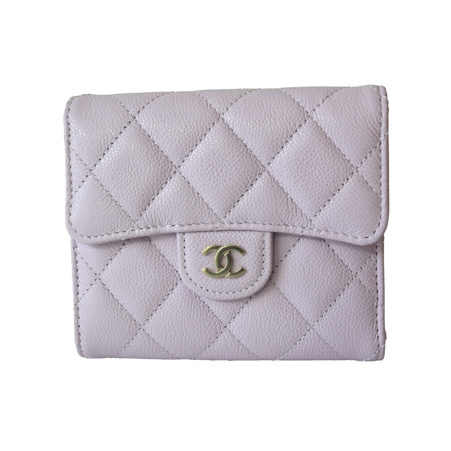 Chanel CC Caviar Quilted Trifold Compact Flap Wallet With Zipped Light Purple