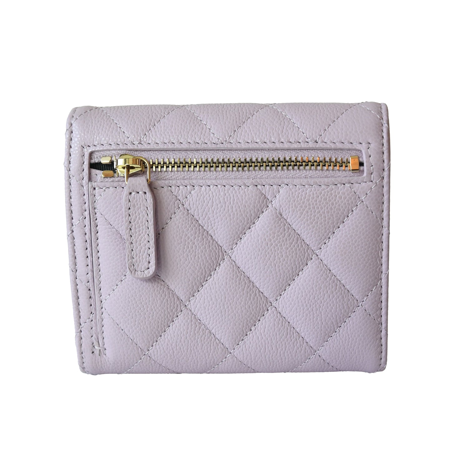 Chanel CC Caviar Quilted Trifold Compact Flap Wallet With Zipped Light Purple
