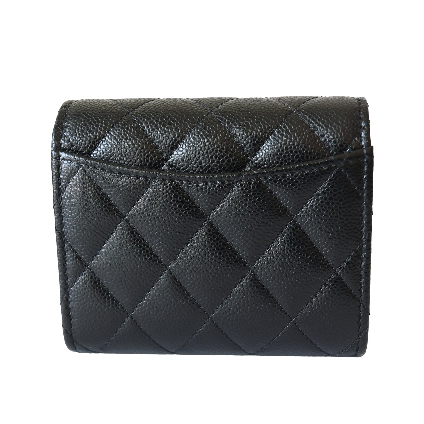 Chanel CC Caviar Quilted Trifold Compact Flap Wallet Black