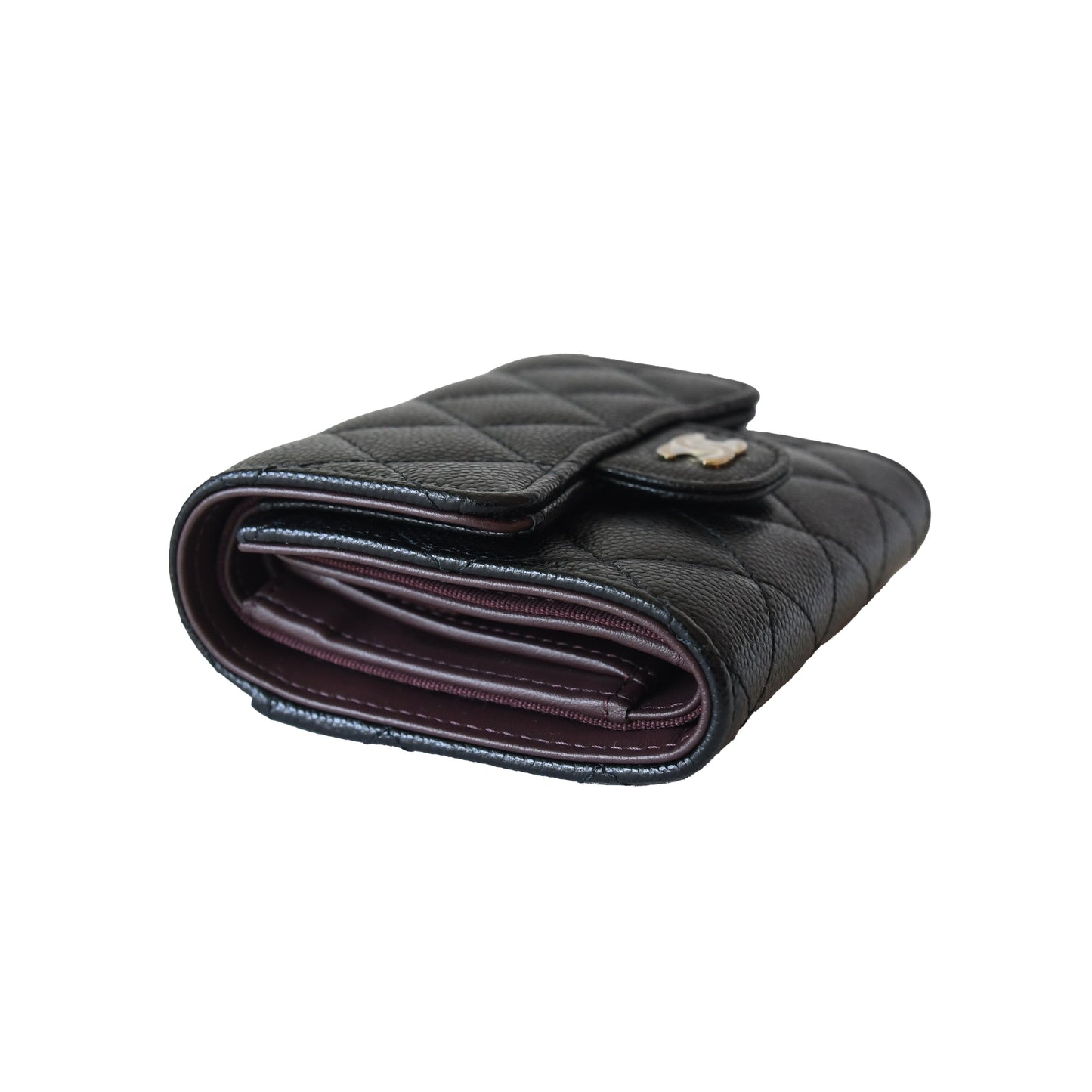 Chanel CC Caviar Quilted Trifold Compact Flap Wallet Black