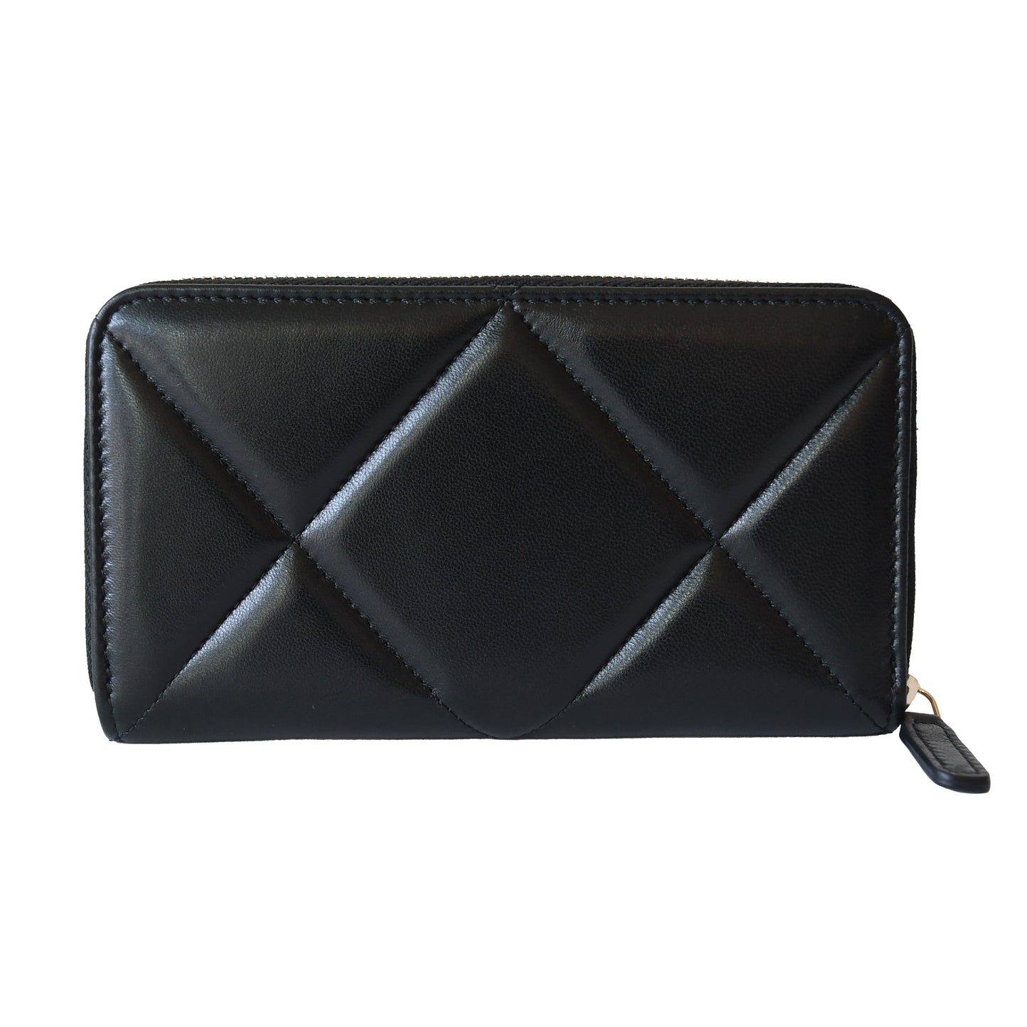 Chanel CC Lambskin Quilted 19 Long Zipped Around Wallet Black