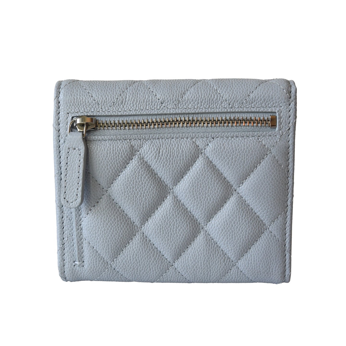 Chanel CC Caviar Quilted Trifold Compact Flap Wallet With Zipped Light Blue